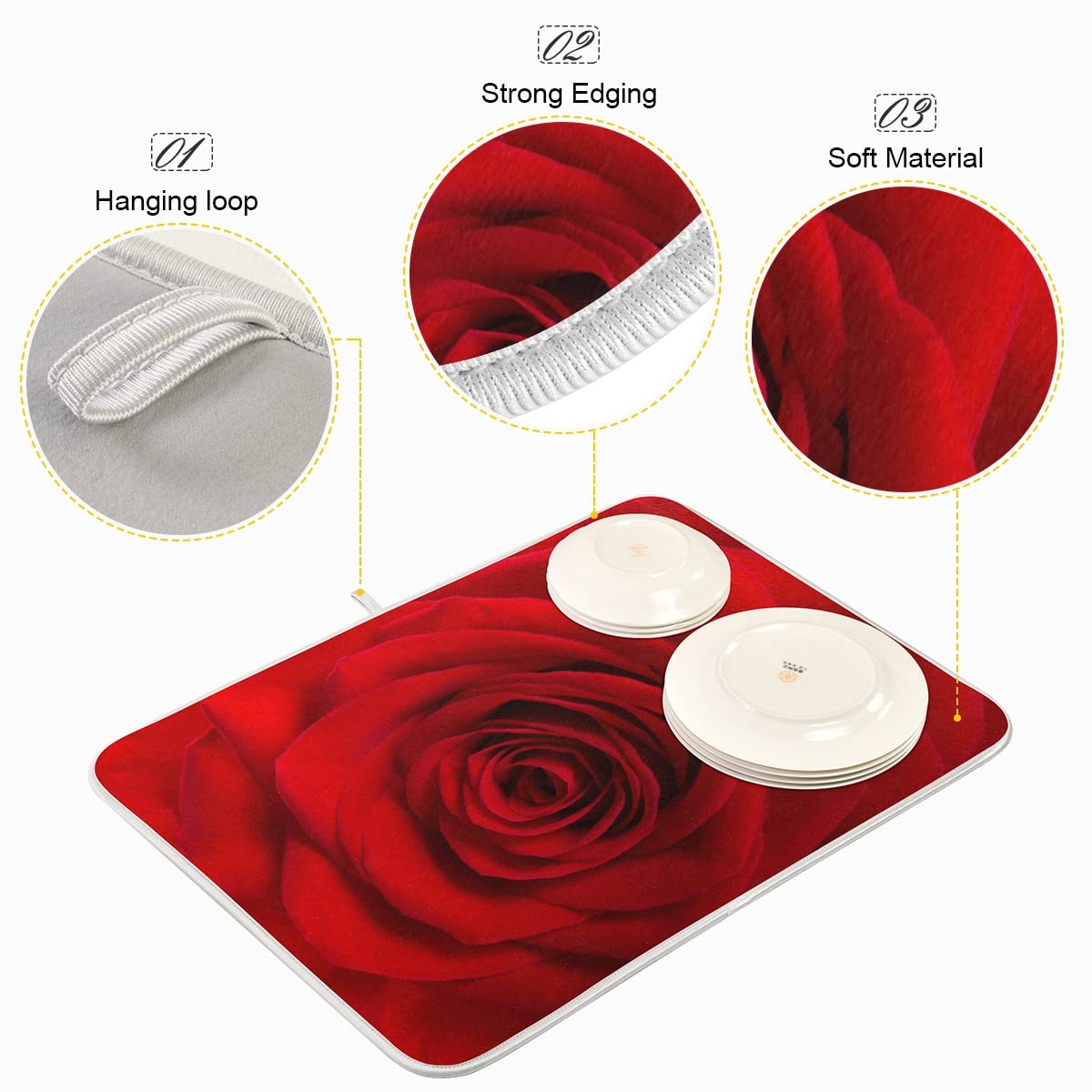 Floral Rose Dish Drying Mat - Large 16