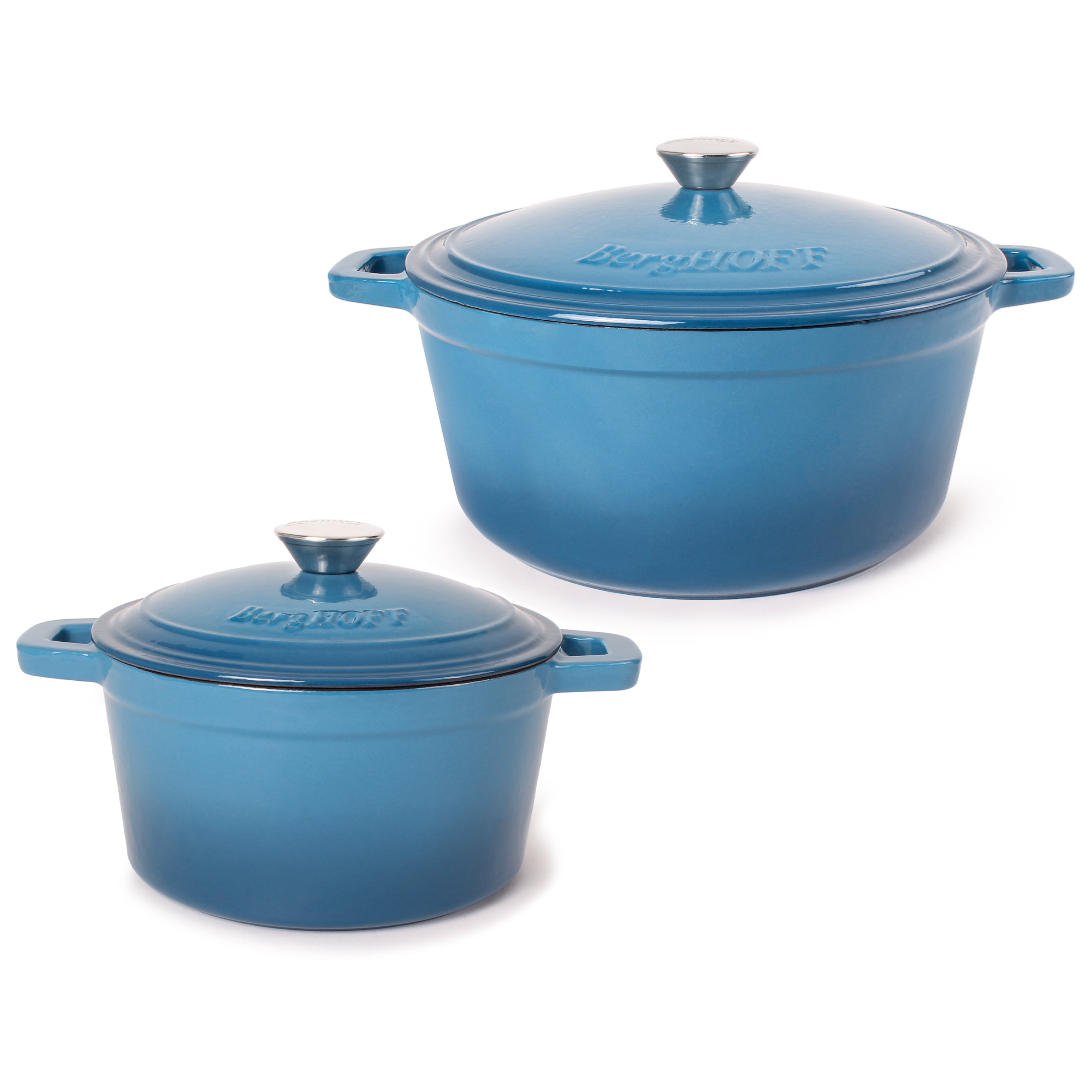 BergHOFF Neo 4-Piece Cast Iron Cookware Set - 3 Quart & 7 Quart Dutch Oven with Lid - Blue Enameled Cookware for Stovetop, Oven & Camping - Perfect for Soups, Stews & Braising