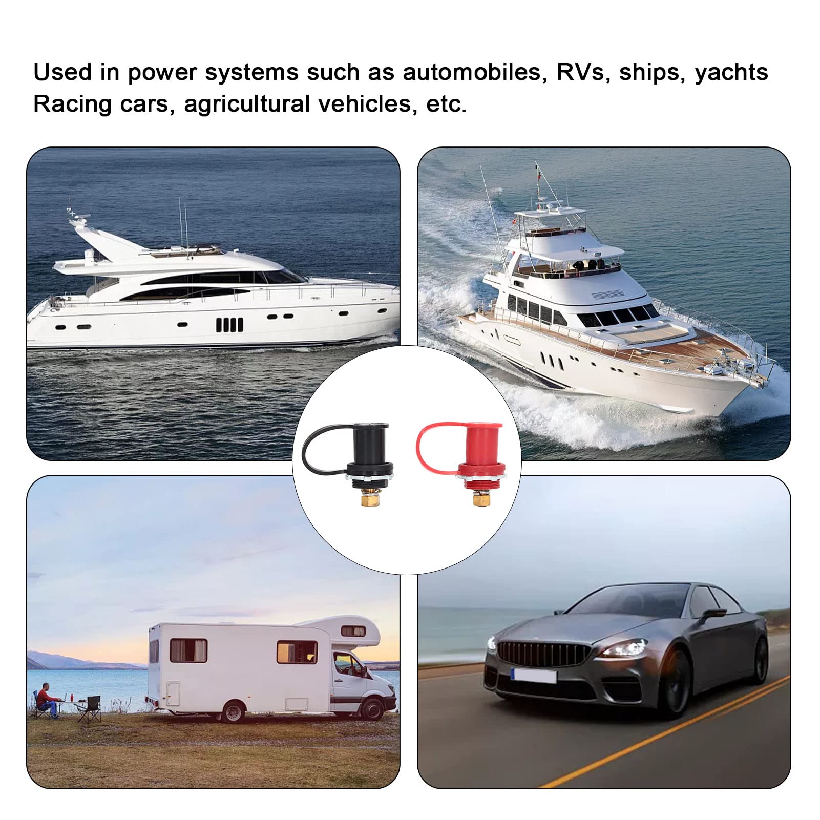 Red & Black Battery Charger Post with 20mm Waterproof Insulating Cap - Universal Car, Truck, RV, Tractor & Boat Battery Terminal Jumper Studs - Ideal for Remote Charging, Jump Starts & Marine Applications