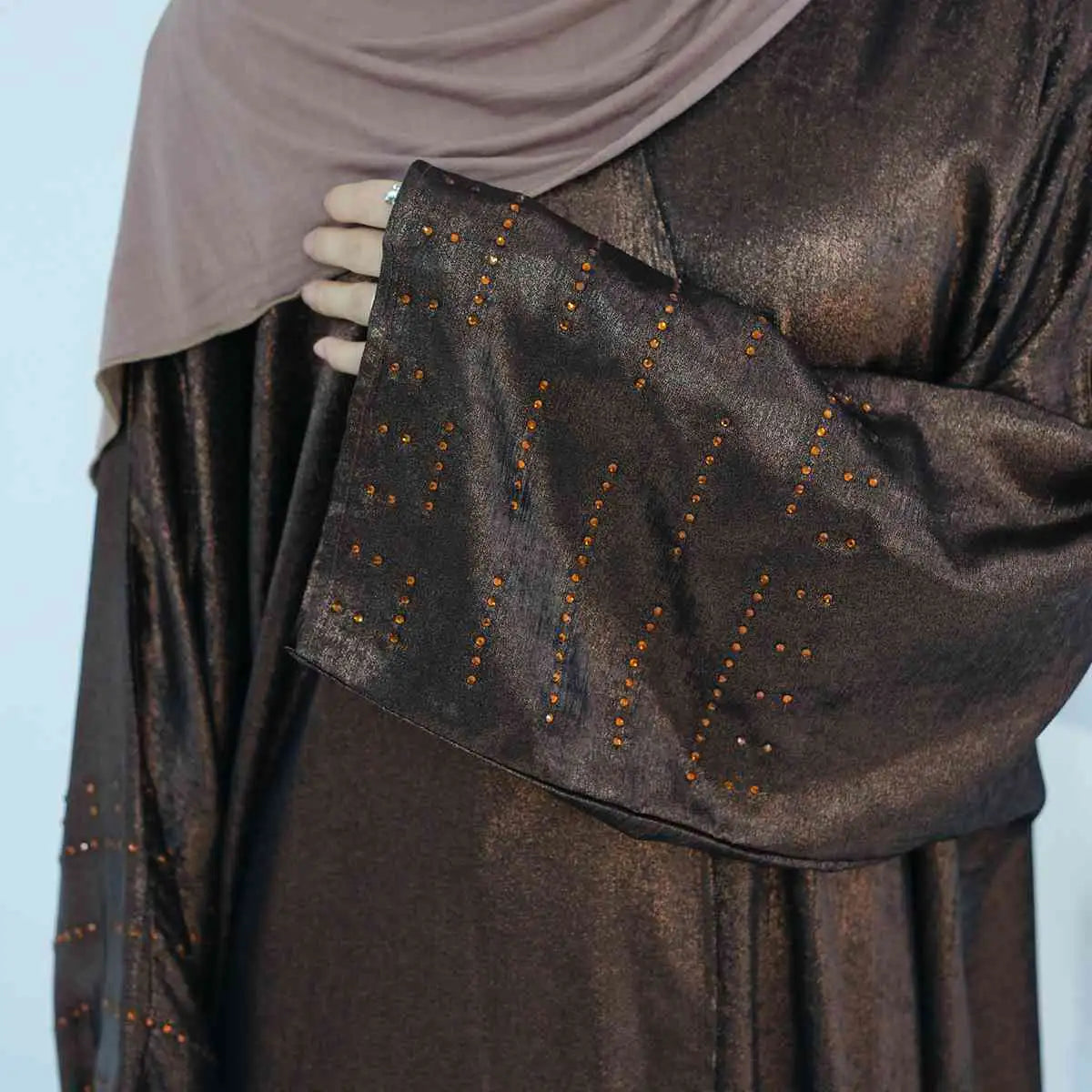 Shiny Beaded Cardigan Open Abaya Dress - Elegant Muslim Women's Cover-Up for Weddings, Parties & Special Occasions