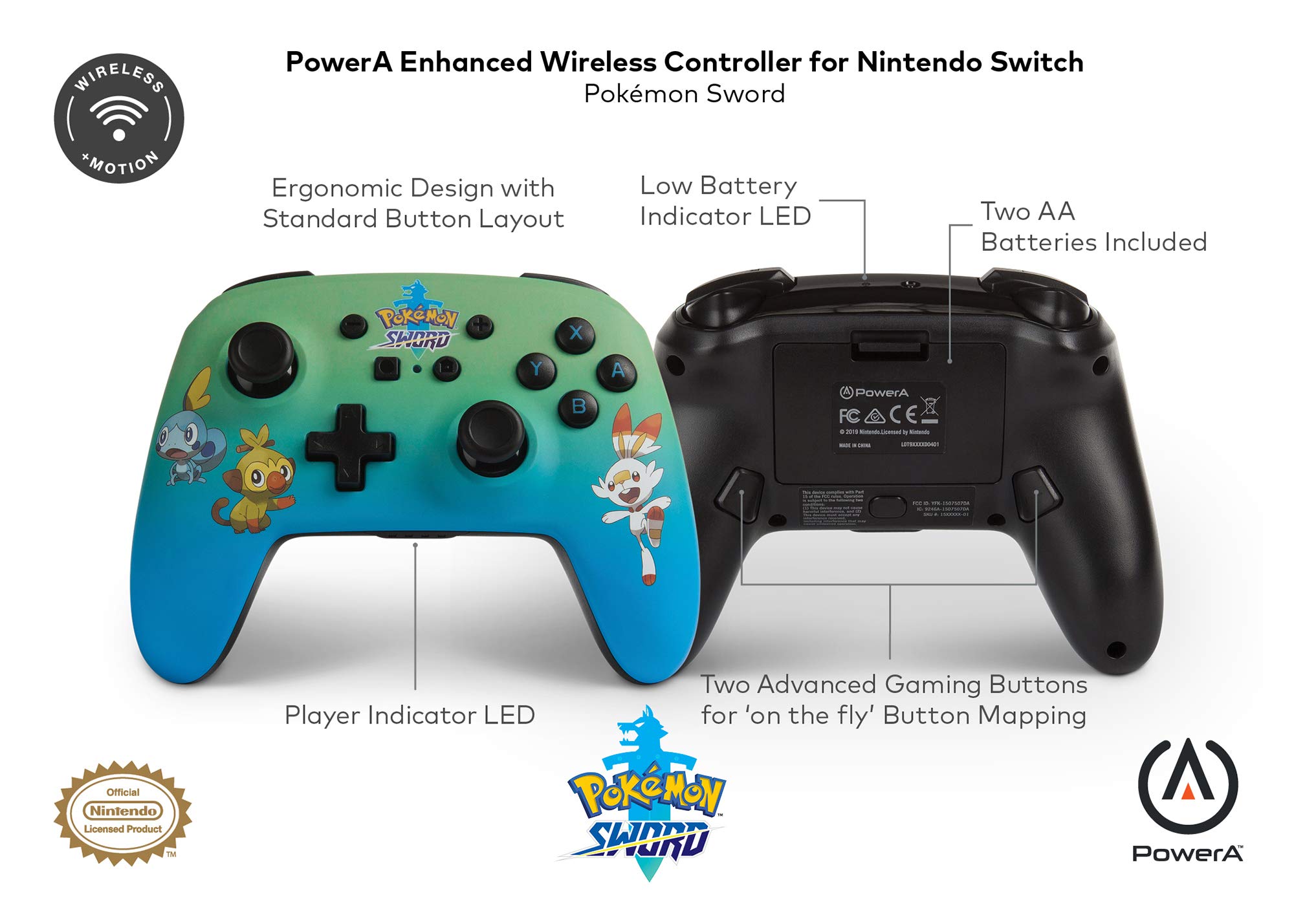 PowerA Enhanced Wireless Controller for Nintendo Switch - Compatible with Nintendo Switch Lite, Pokémon Sword & Shield | Bluetooth Gamepad with AA Battery | Perfect for Gaming at Home or On-The-Go
