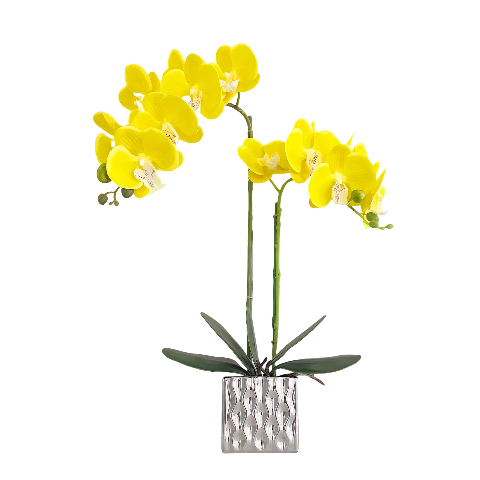 Artificial Orchid Flowers in Silver Vases - Elegant Fake Floral Arrangement for Home Decor | Perfect for Living Room, Wedding Centerpieces & Office Decoration