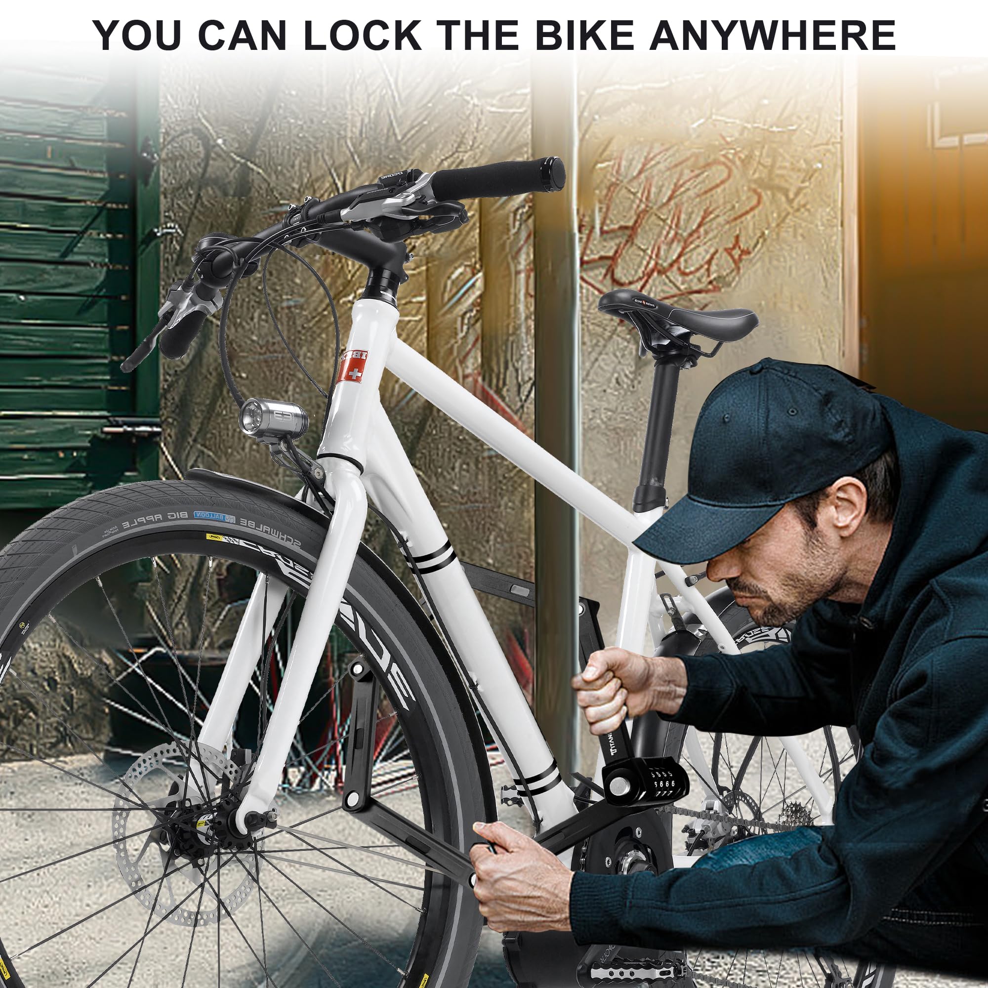 Heavy Duty 4 Digit Combination Bike Lock with Mounting Bracket - 2.95 Ft Folding Bicycle Lock for Mountain Bike, Road Bike, Electric Scooter, Ebike & Motorcycle - Secure Parking, Commuting & Outdoor Adventures