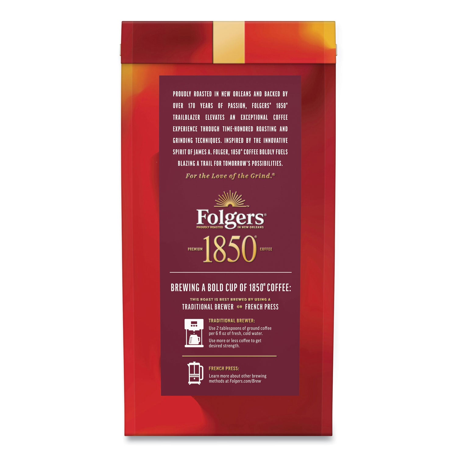 1850 Coffee Trailblazer Medium Roast Ground Coffee - 12 oz Bag for Camping, Hiking & Outdoor Adventures
