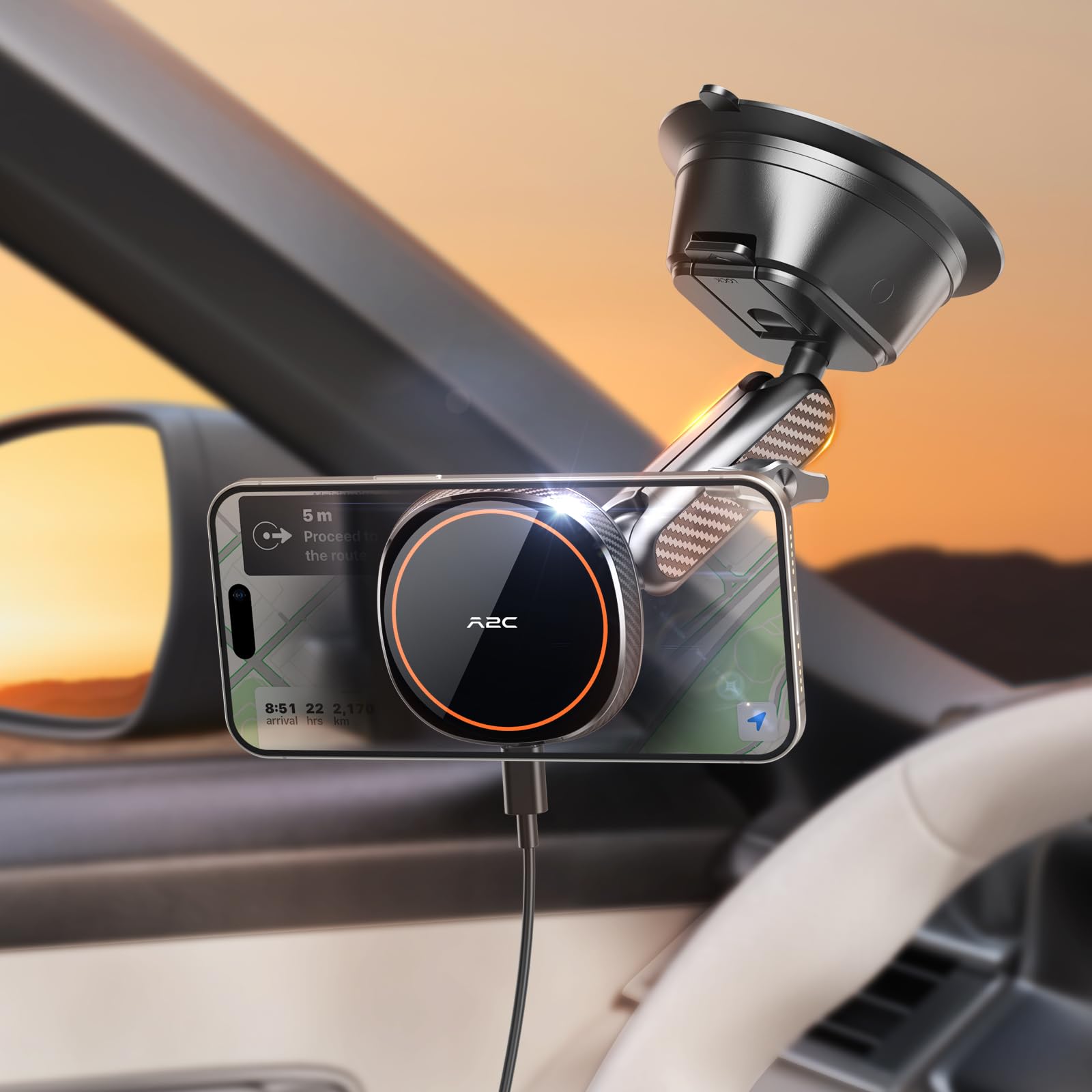 MagSafe Car Mount Charger - Magnetic Wireless Car Phone Holder with Vacuum Suction Cup for iPhone 16/15/14/13/12 Series | Fast Charging, Secure Mount for Driving & Navigation