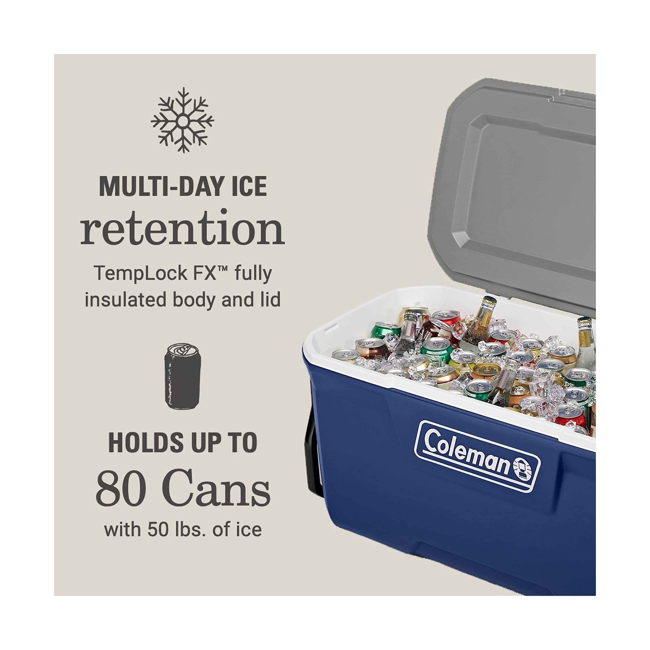 Coleman Classic Series 100-Quart Insulated Wheeled Cooler - Leak-Resistant, Keeps Ice for 5 Days, Perfect for Camping, Beach Trips, and Outdoor Adventures