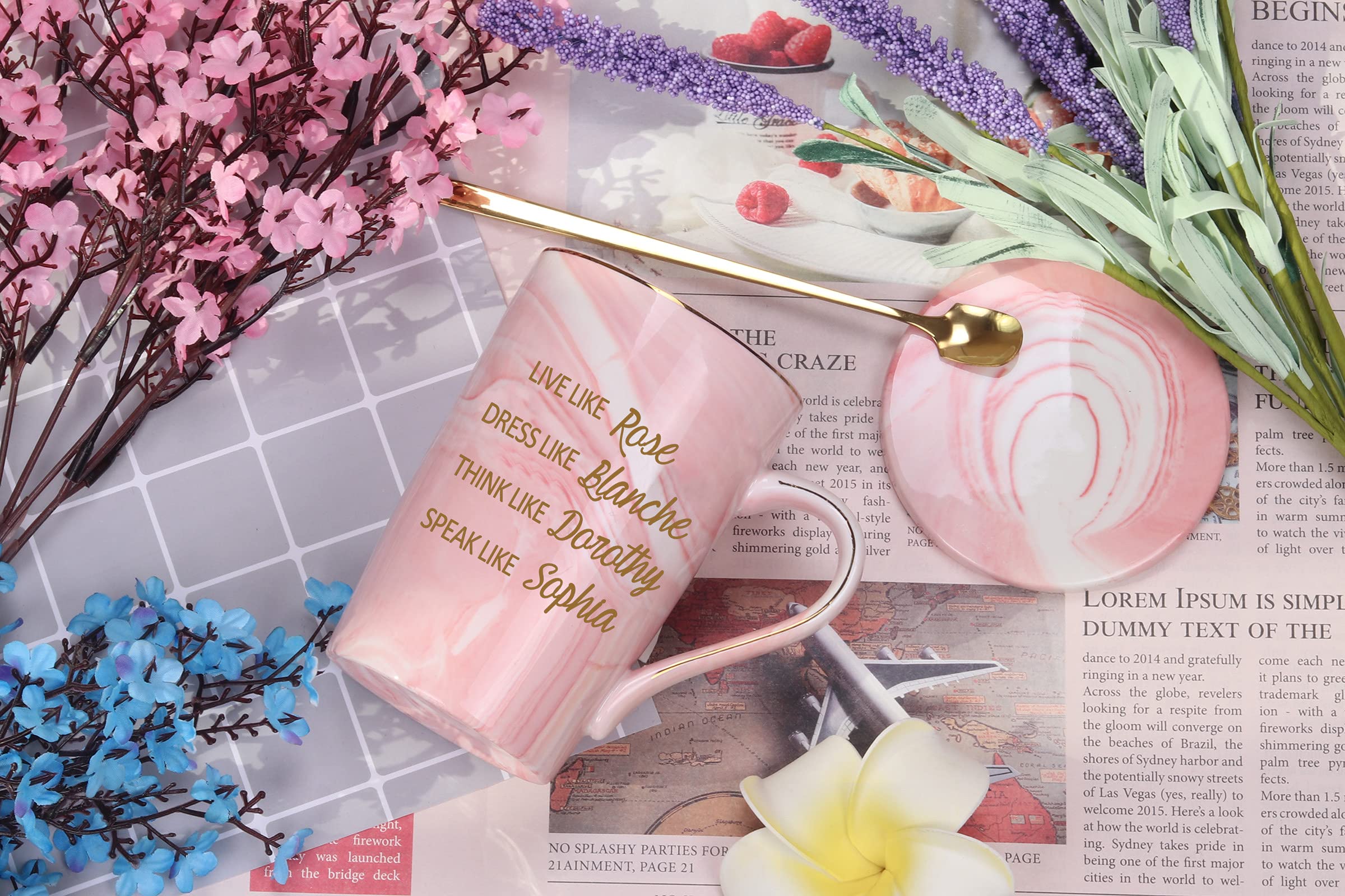 Golden Girls Coffee Mug 14oz - Best Friendship Gifts for Women, Wife, BFF - Birthday Present with Gift Box - Live Like Rose, Dress Like Blanche, Think Like Dorothy, Speak Like Sophia - Perfect for Office, Home & TV Show Fans