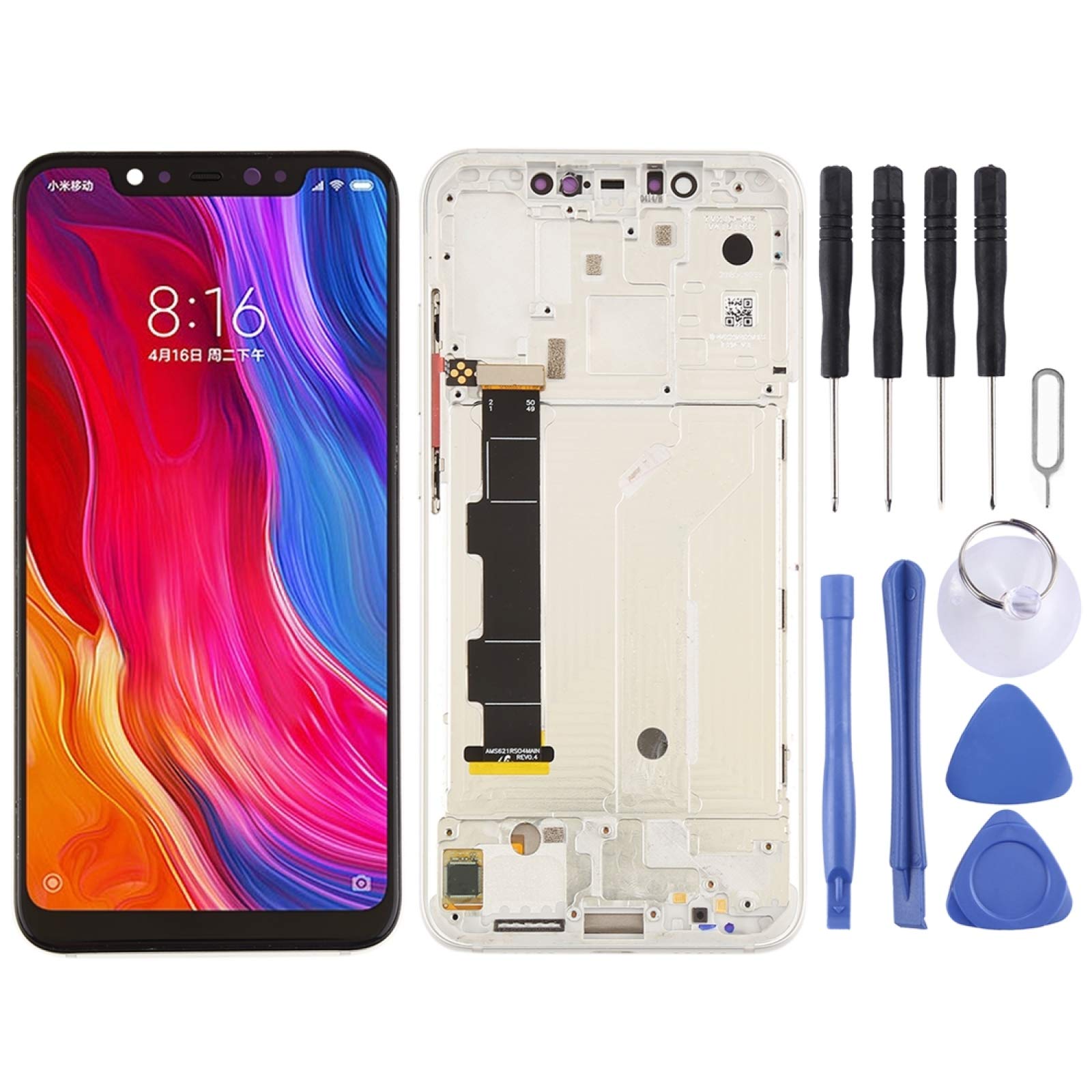 Xiaomi Mi 8 LCD Screen Replacement with Digitizer, Frame & Slope Keys - Full Repair Kit (Black/Silver) | DIY Phone Screen Fix for Cracked or Damaged Displays