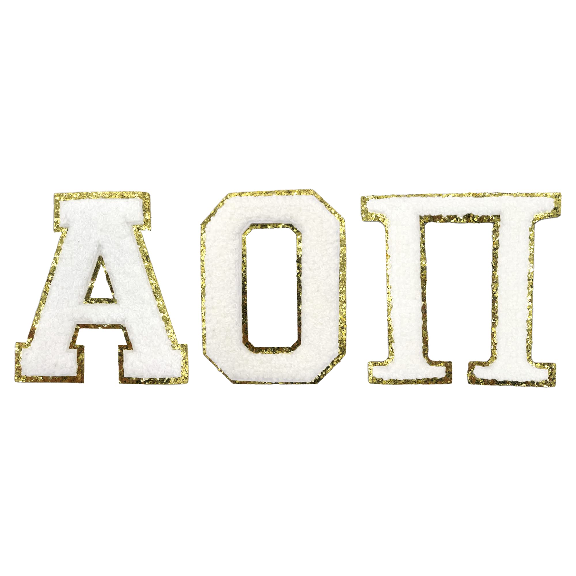 Alpha Omicron Pi Iron-On Greek Letter Chenille Patch Set - Sorority Sewing Supplies for Jackets, Bags & DIY Crafts - Perfect for Greek Life Events, College Apparel & Custom Gifts