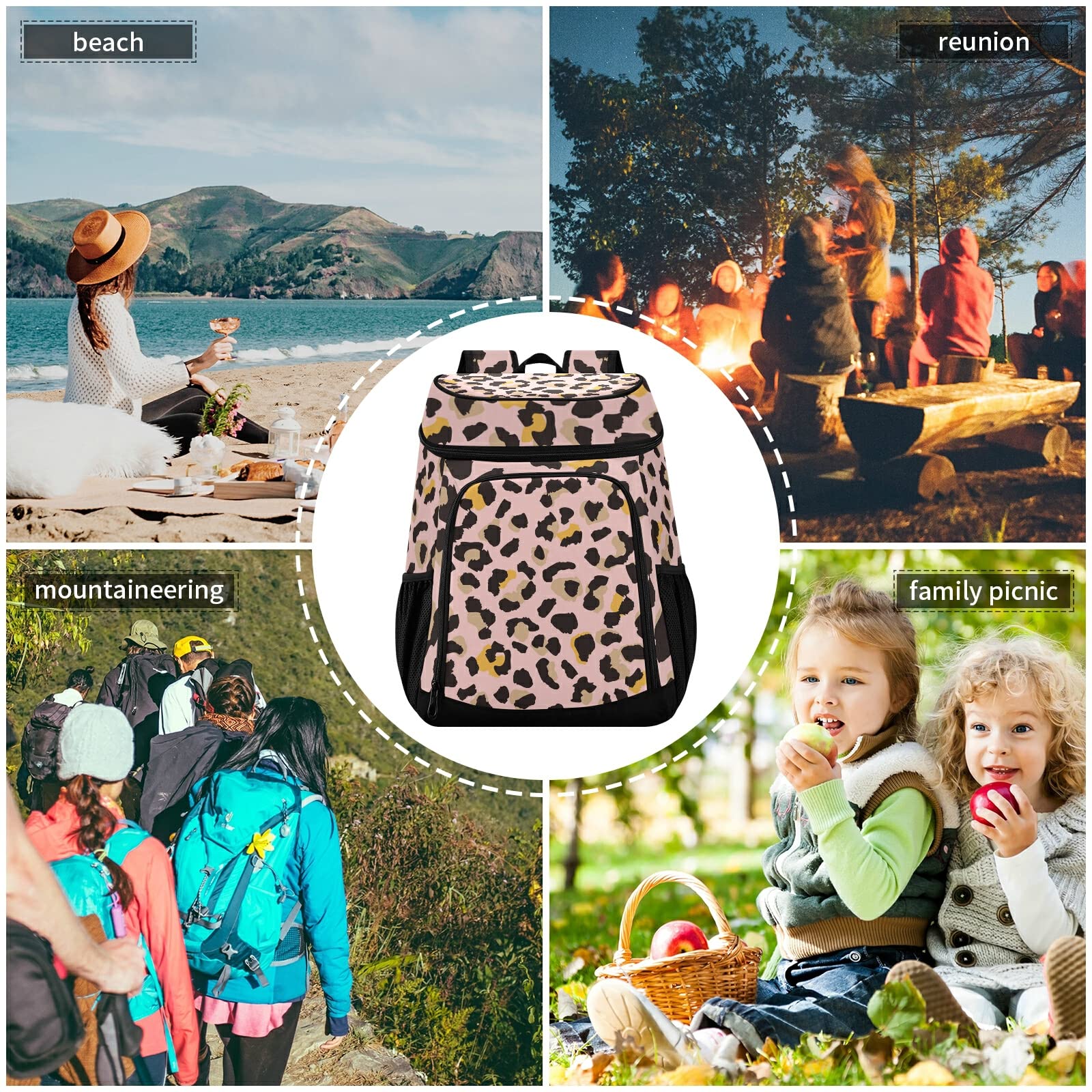 Leopard Skin Insulated Cooler Backpack for Women & Men - Leakproof Picnic, Beach, & Lunch Bag for Work, Fishing, Hiking, Camping, Park, & Outdoor Adventures