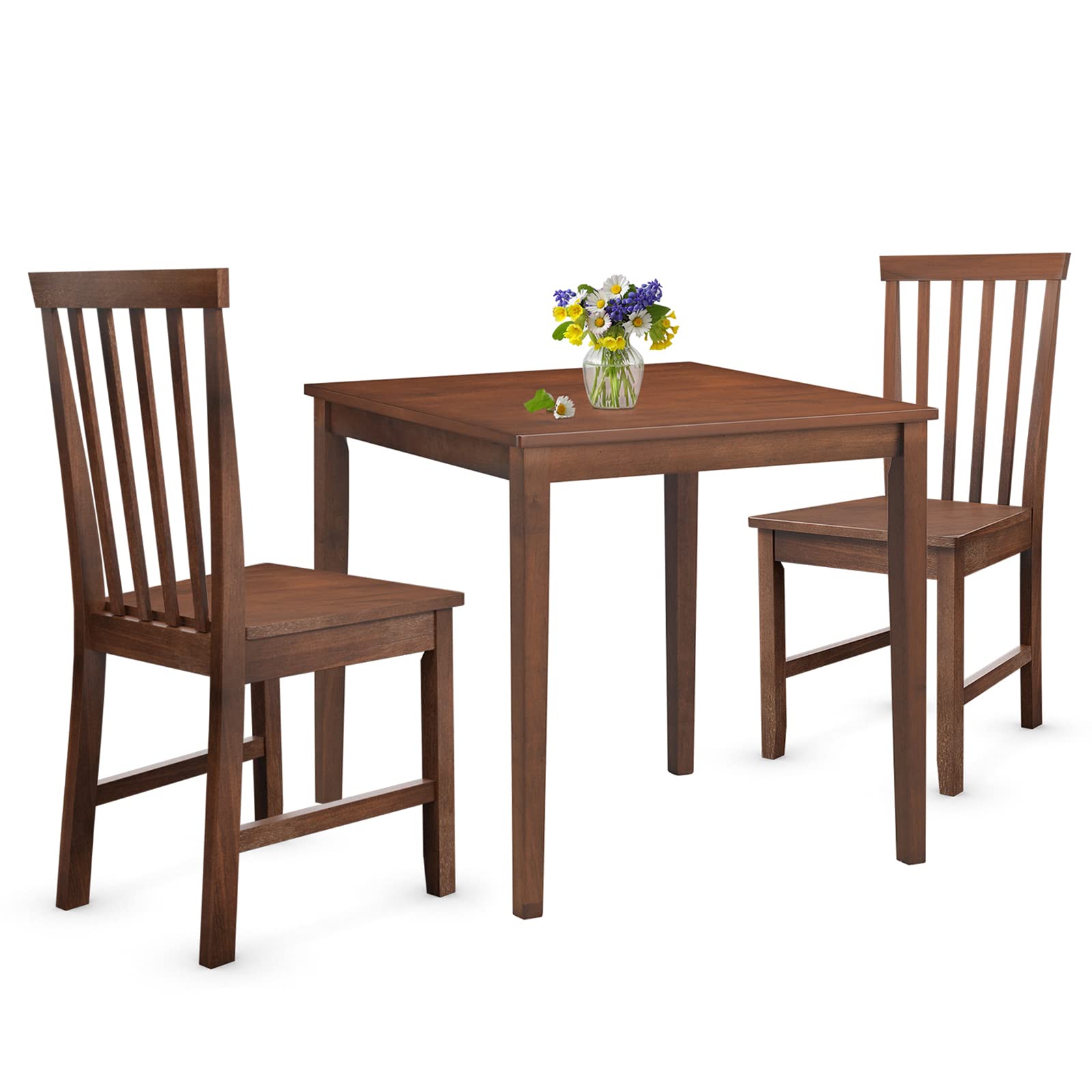 Giantex 3-Piece Wood Dining Table Set for 2, Rustic Square Kitchen Table with 2 Chairs, Walnut Finish Dinette Set - Perfect for Small Spaces, Breakfast Nooks, and Cozy Dining Rooms