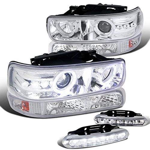 Silverado Halo Clear Projector Headlights with LED DRL Fog Strips & Bumper Lamps - Upgrade Your Chevy Truck Lighting for Off-Road & Night Driving