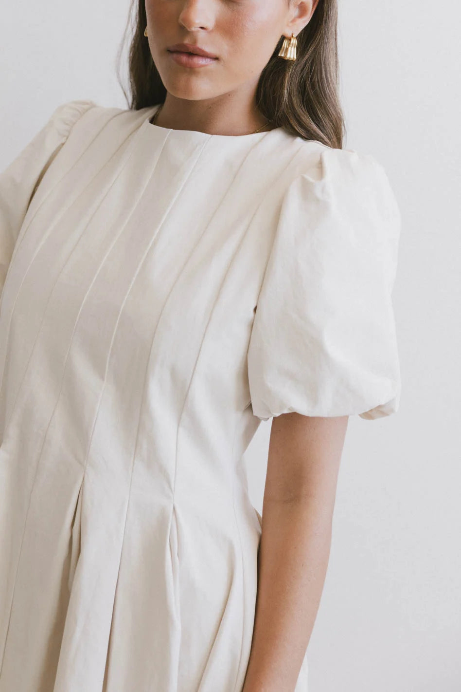 Eliana Pleated Midi Dress in Cream | Women's Elegant Party & Wedding Guest Dress | Perfect for Formal Events, Cocktail Parties & Special Occasions