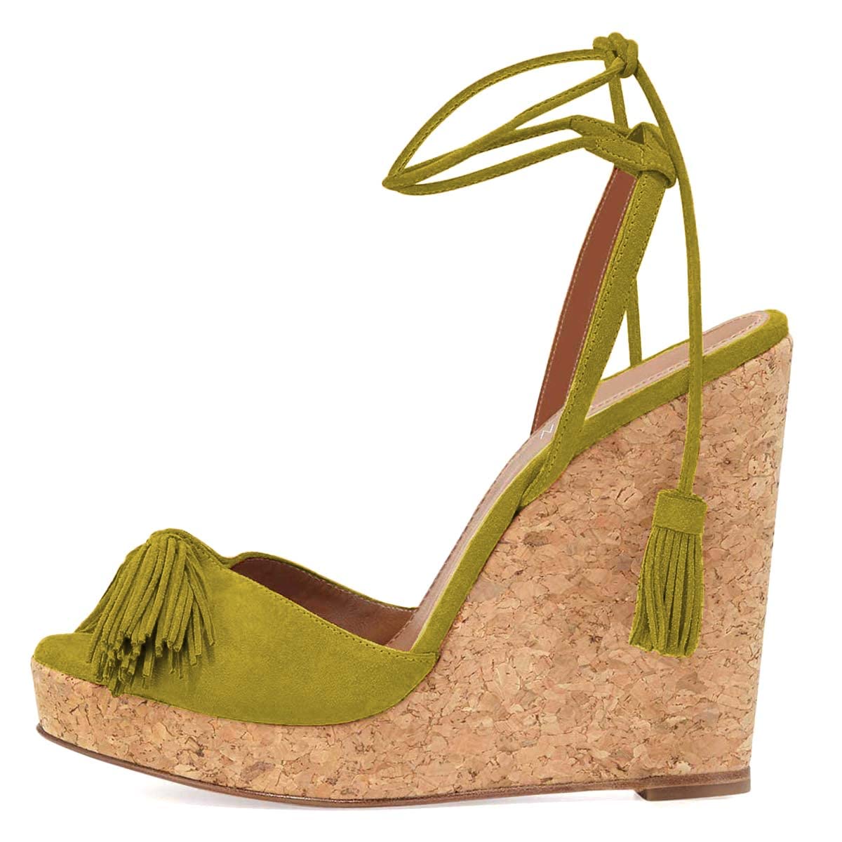 YDN Women's Cork Platform Wedge High Heel Sandals - Peep Toe Tassel Lace Up Dress Shoes for Party, Wedding & Summer Outfits | Comfortable & Stylish Women's Fashion Footwear