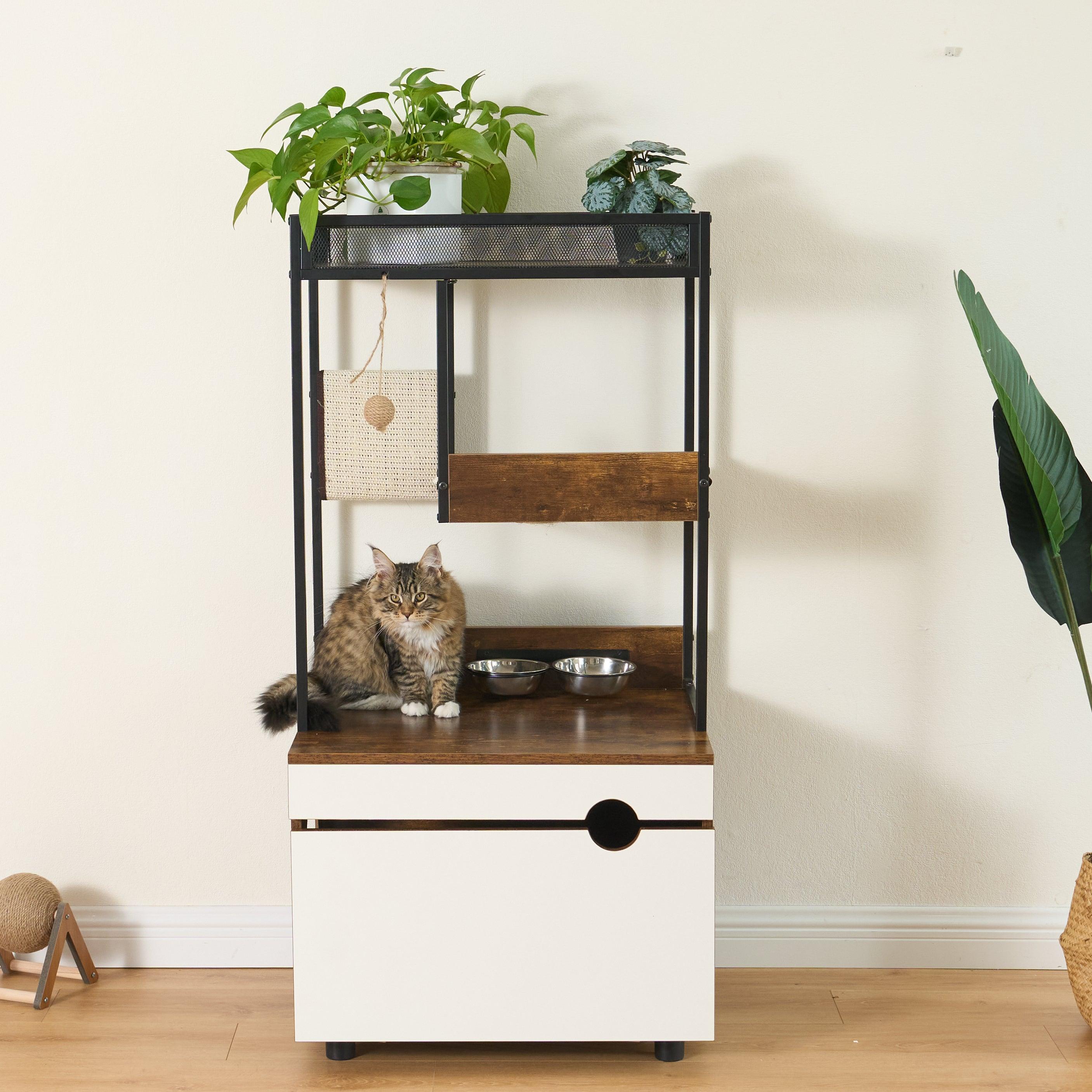 Cat Litter Box Enclosure with Cat Tree Tower - Modern Cat Furniture Cabinet for Home Decor | Perfect for Small Spaces & Multi-Cat Households