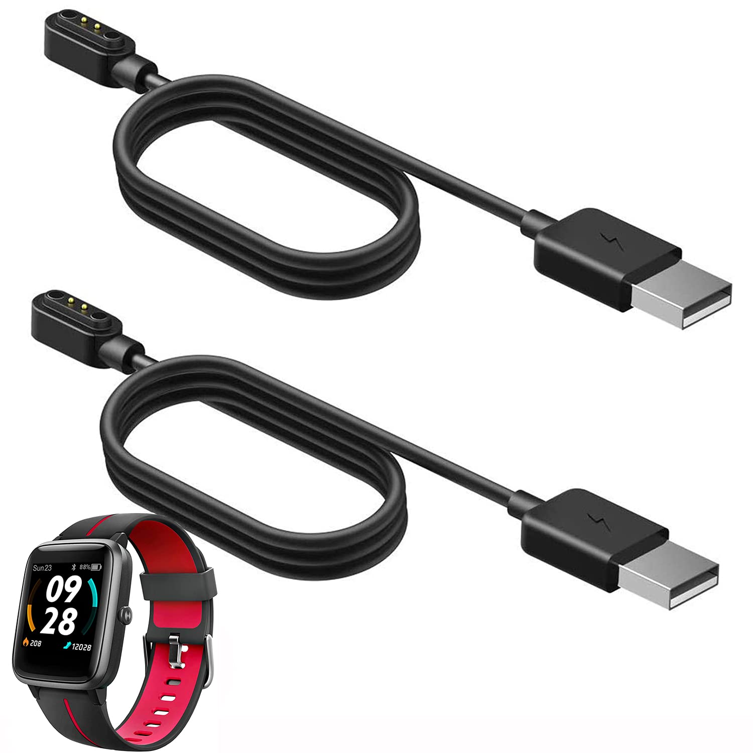 UMIDIGI Uwatch3 GPS Charger Replacement - Magnetic USB Charging Cable Compatible with UMIDIGI Uwatch3 & Uwatch3 GPS Smartwatch (Black+Black) - Perfect for Travel, Workout & Daily Use