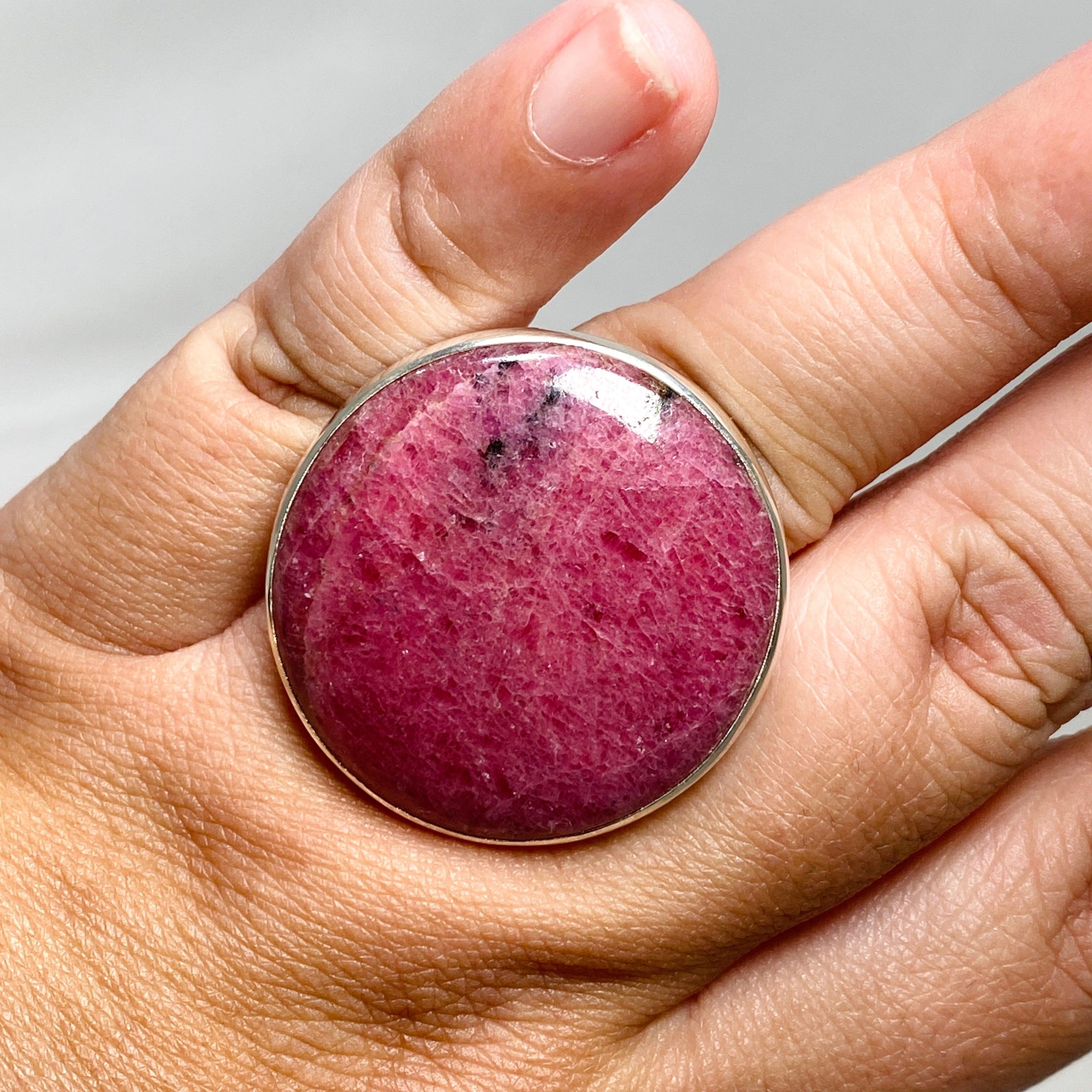 Rhodonite Round Ring Size 11 - Natural Pink Stone Jewelry for Women, Handmade Sterling Silver Band (KRGJ3207) | Perfect for Gifts, Weddings & Everyday Wear
