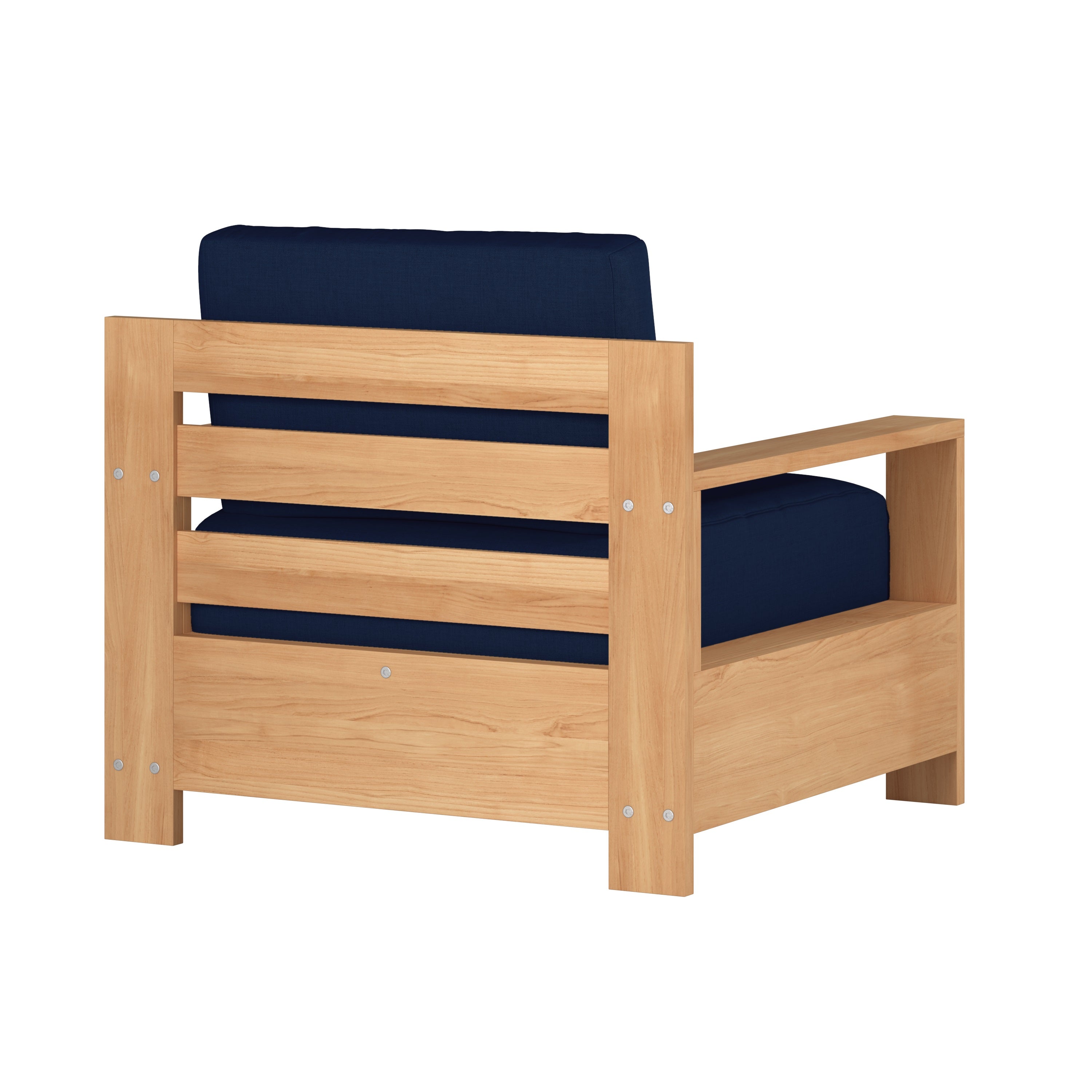 Lothair Teak Outdoor Club Chair with Sunbrella Navy Cushion - Weather-Resistant Patio Furniture for Poolside, Garden & Backyard Relaxation