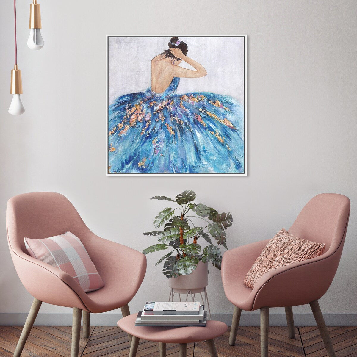Elegant Princess Dress Glam Blue Framed Canvas Wall Art Print - Blue & Festive Home Decor for Bedroom, Living Room, Nursery | Perfect Gift for Girls, Women & Teens