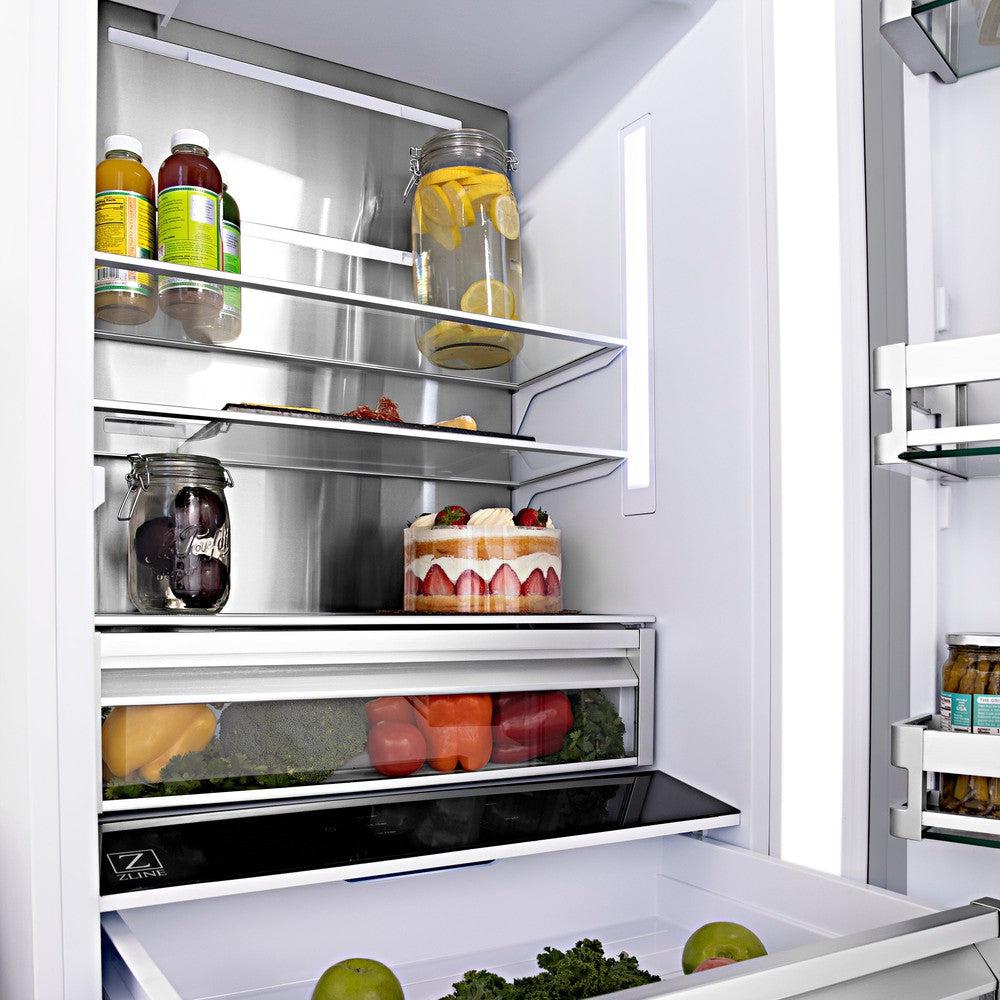 ZLINE Autograph Edition 36 Inch French Door Built-In Refrigerator - 19.6 cu ft Capacity, Bottom Freezer, Water Dispenser & Ice Maker - White Matte with Champagne Bronze Accents (RBIVZ WM 36 CB) | Perfect for Modern Kitchens, Open-Concept Homes & Luxury Appliance Upgrades