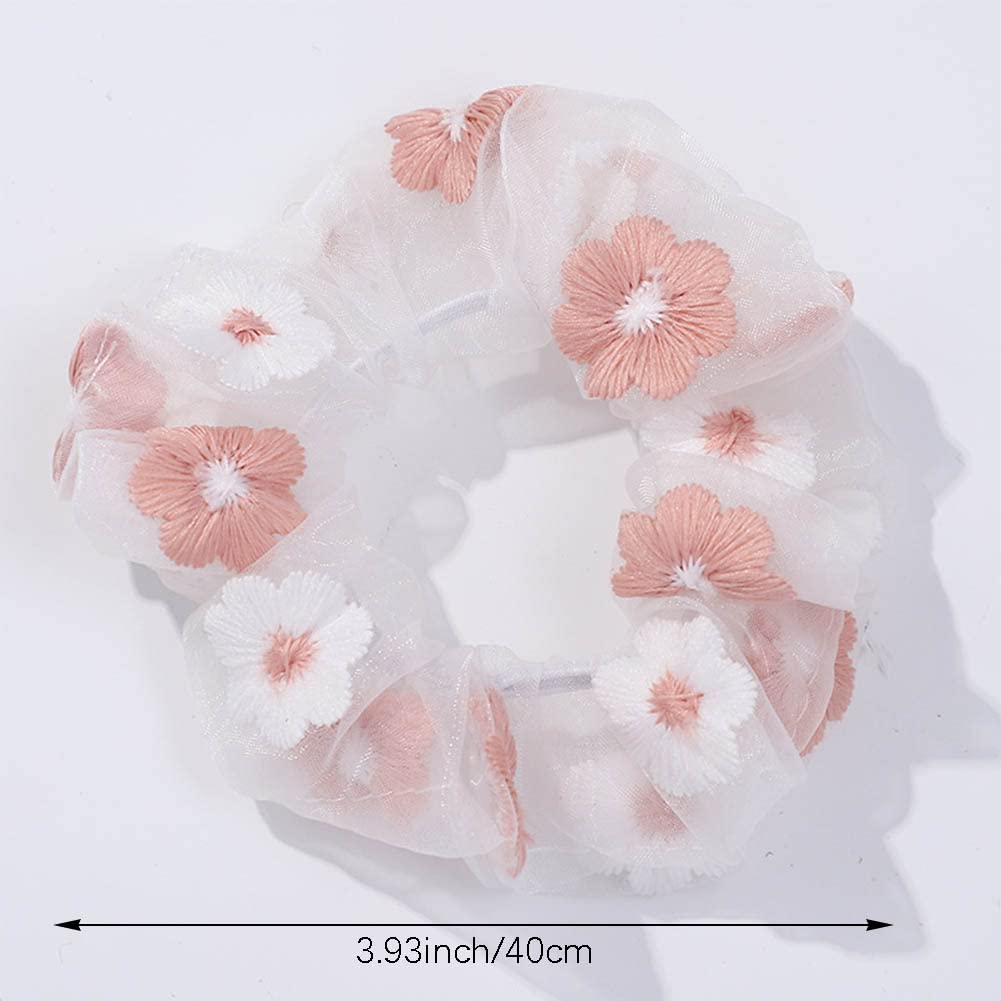 10 Pcs Sakura Flower Hair Scrunchies - Soft Elastic Hair Bands & Ponytail Holders for Women & Girls - Perfect for School, Work, Gym & Everyday Use