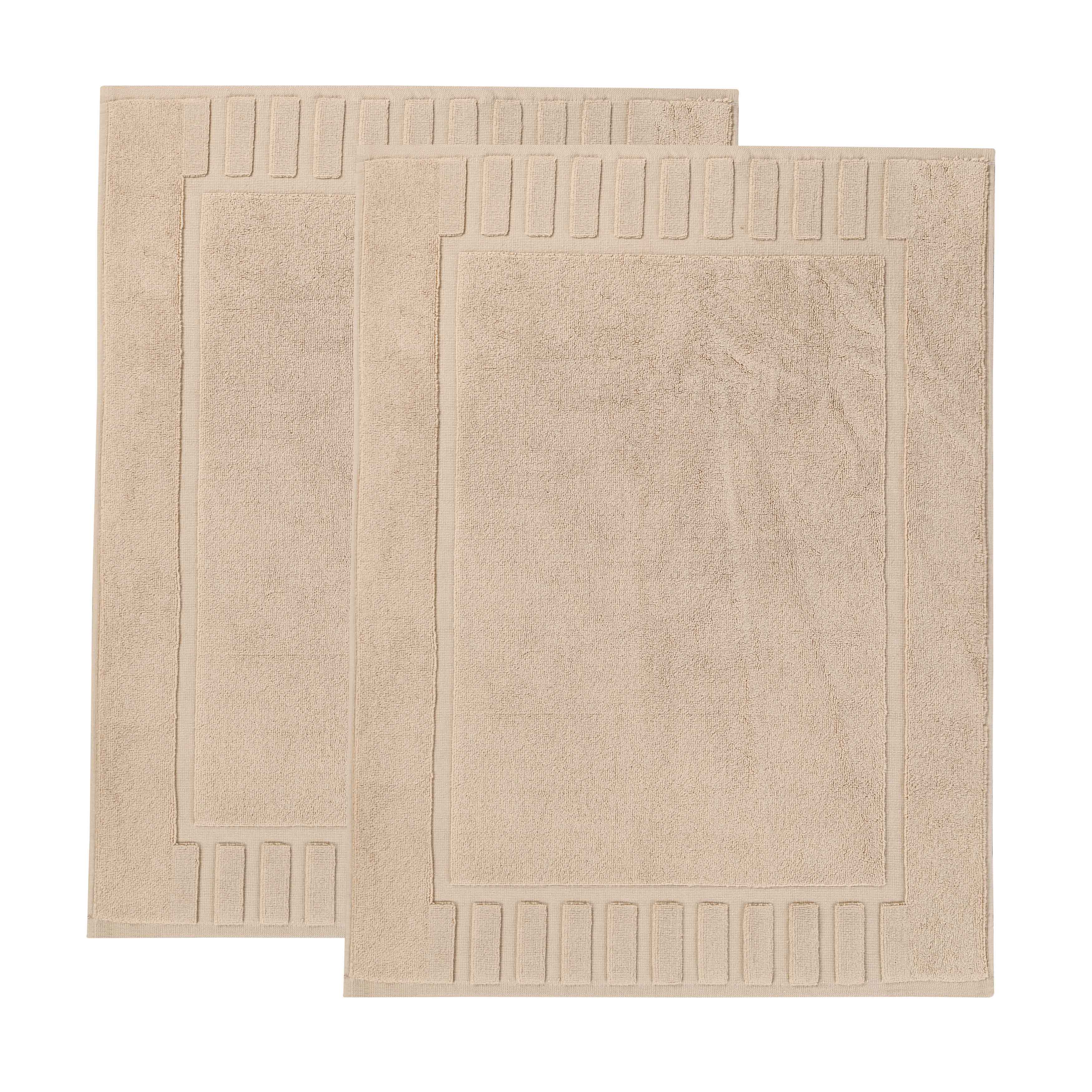 Premium Cotton Modern Geometric Border Bath Mat Set of 2 - Ultra Absorbent, Non-Slip, Quick Dry Bathroom Rug for Bath, Shower & Vanity Area