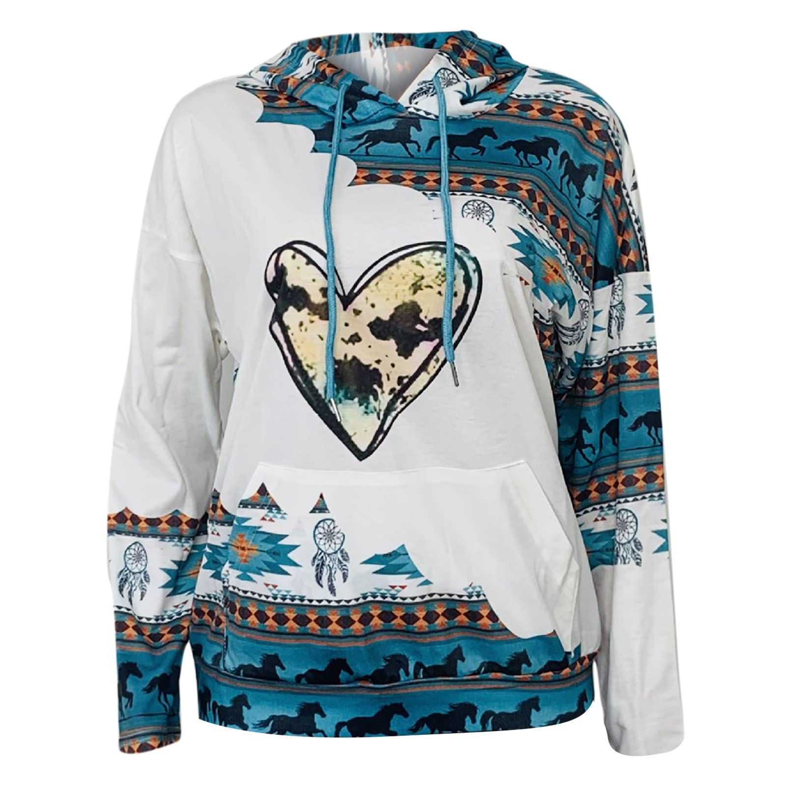 Ceboyel Women's Aztec Hoodie - Vintage Ethnic Graphic Pullover Sweatshirt with Drawstring, Casual Fall Western Style Top for Outdoor Adventures and Cozy Evenings