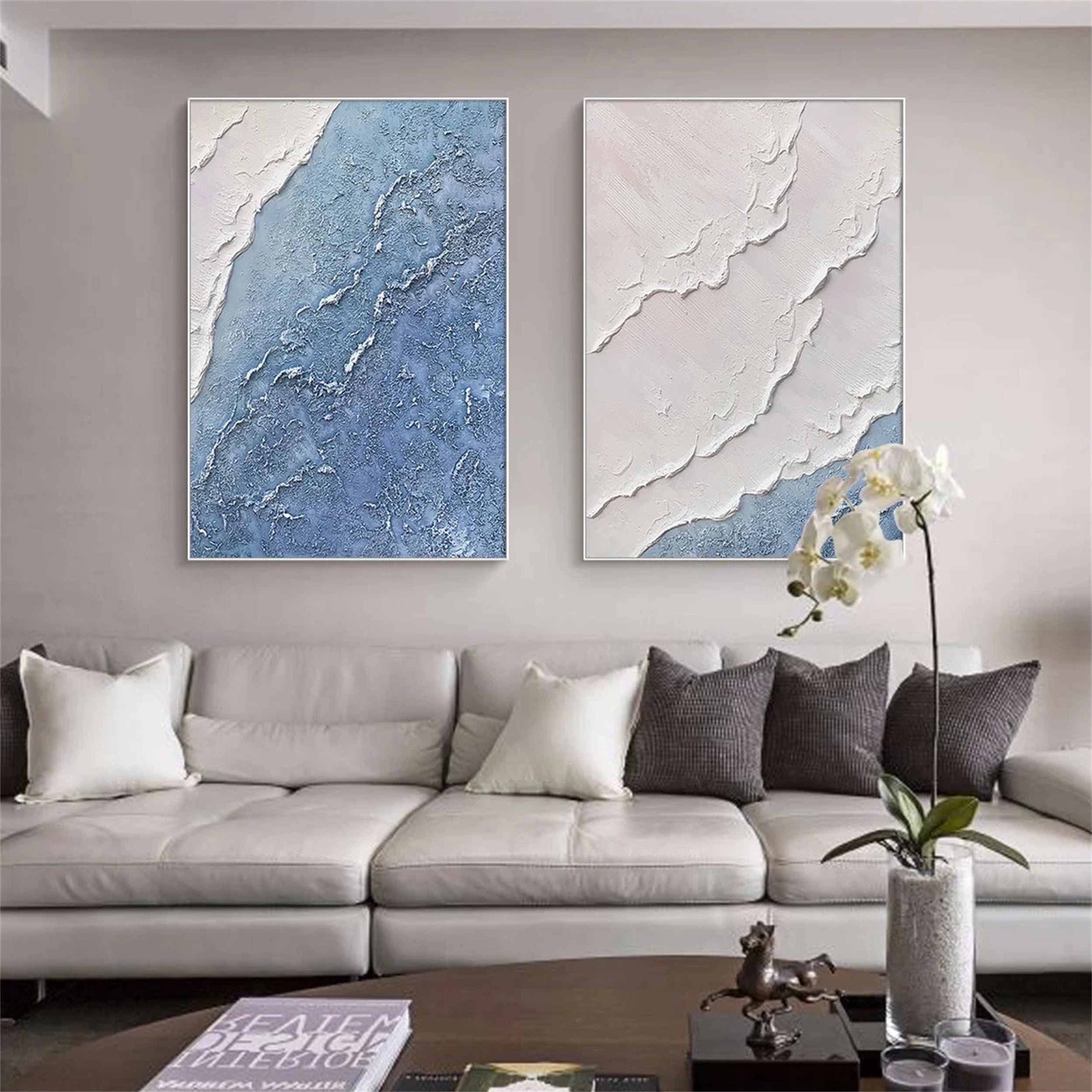 Ocean and Sky Wall Art Set of 2 - Modern Coastal Paintings for Living Room & Bedroom Decor | Beach Themed Home Office Artwork | Ready to Hang Canvas Prints