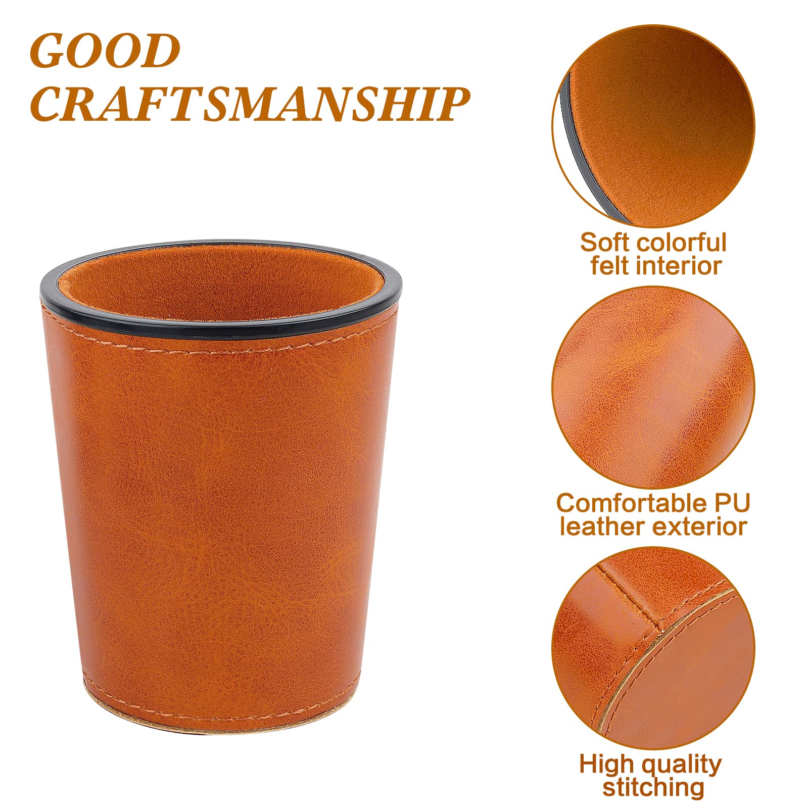 Premium PU Leather Dice Cup Set with Soft Felt Lining - 6 Quiet Dice Shakers & 36 Dice for Yahtzee, Farkle, Bar Parties & Family Game Nights - Elegant Brown Gaming Accessories (Perfect for Tabletop Games, Casino Nights & Travel Entertainment)
