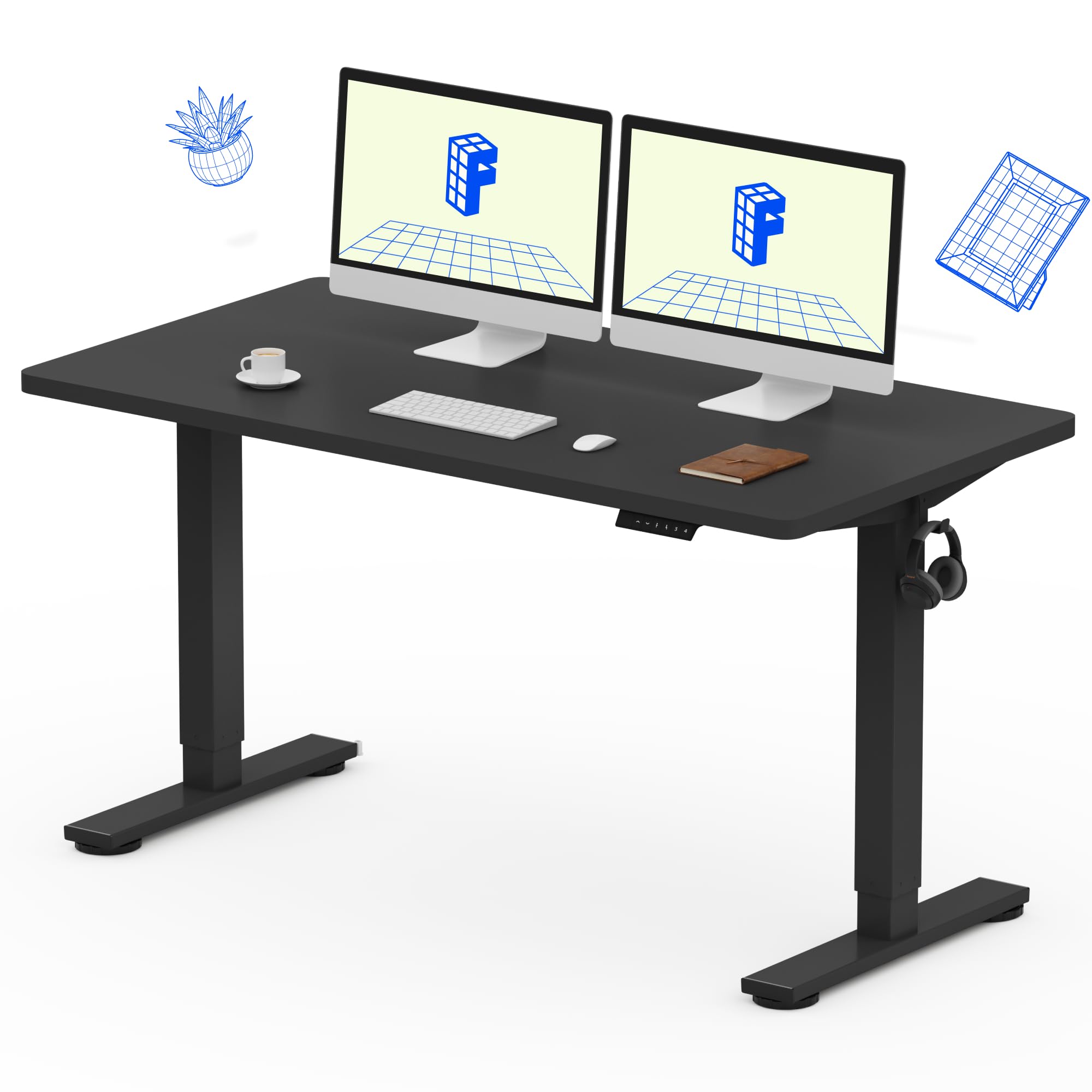 FLEXISPOT EN1 55 x 28 Inches Height Adjustable Standing Desk - Electric Sit Stand Workstation with Black Frame & 55