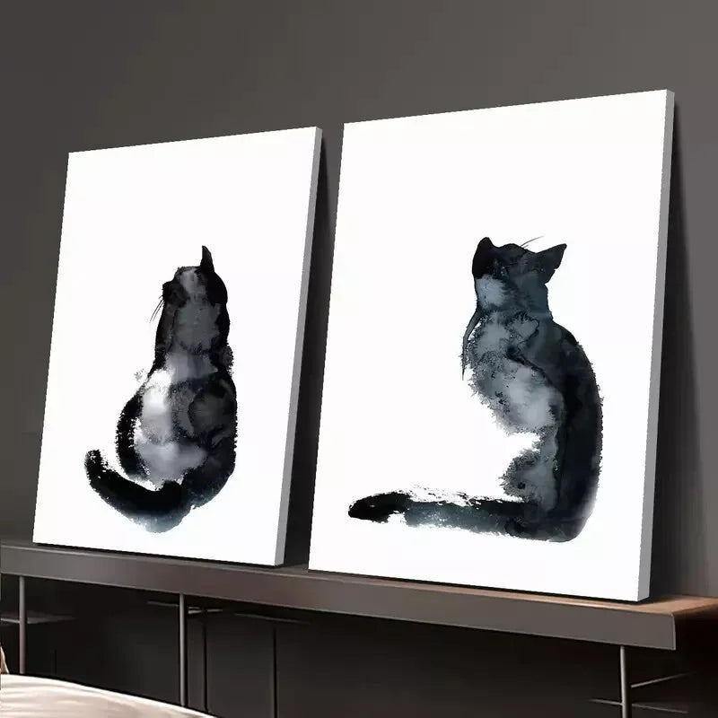 2PCS Minimalist Cat Art Canvas Framed 50x75cm - High Quality Cat Painting Wall Decor for Cat Lovers | Australian Made Ready-to-Hang Canvas Prints | Perfect for Living Room, Bedroom & Office Decoration