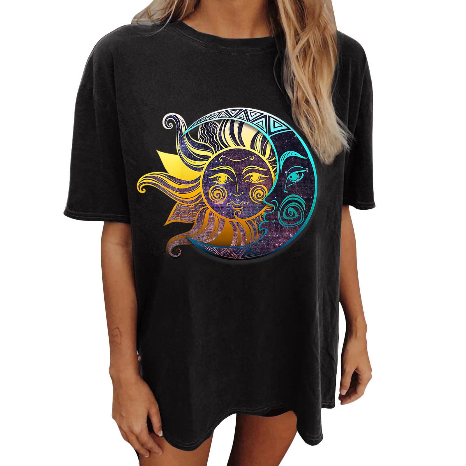 **Oversized T-Shirts for Women - Loose Fit Round Neck Graphic Tees - Summer Casual Boyfriend Shirts - Junior Tops - Perfect for Everyday Wear, Street Style & Relaxing**
