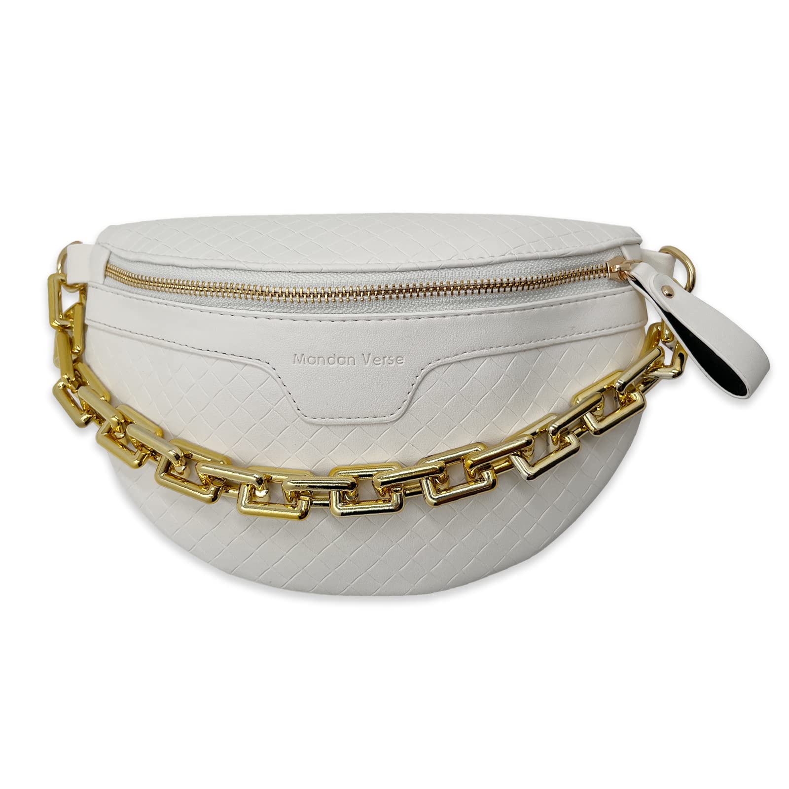 Stylish Thick Chain Plaid Leather Fanny Pack for Women - Luxury Designer Waist Bag, Shoulder Crossbody Chest Bag & Belt Bag (Beige) - Perfect for Travel, Shopping, Concerts & Everyday Use