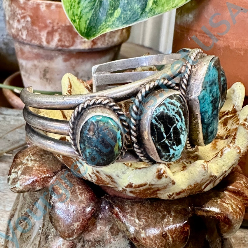 Stunning Navajo Row Bracelet with Bisbee & Carlin Mine Turquoise in Sterling Silver - Perfect for Boho Fashion & Southwest Jewelry Lovers