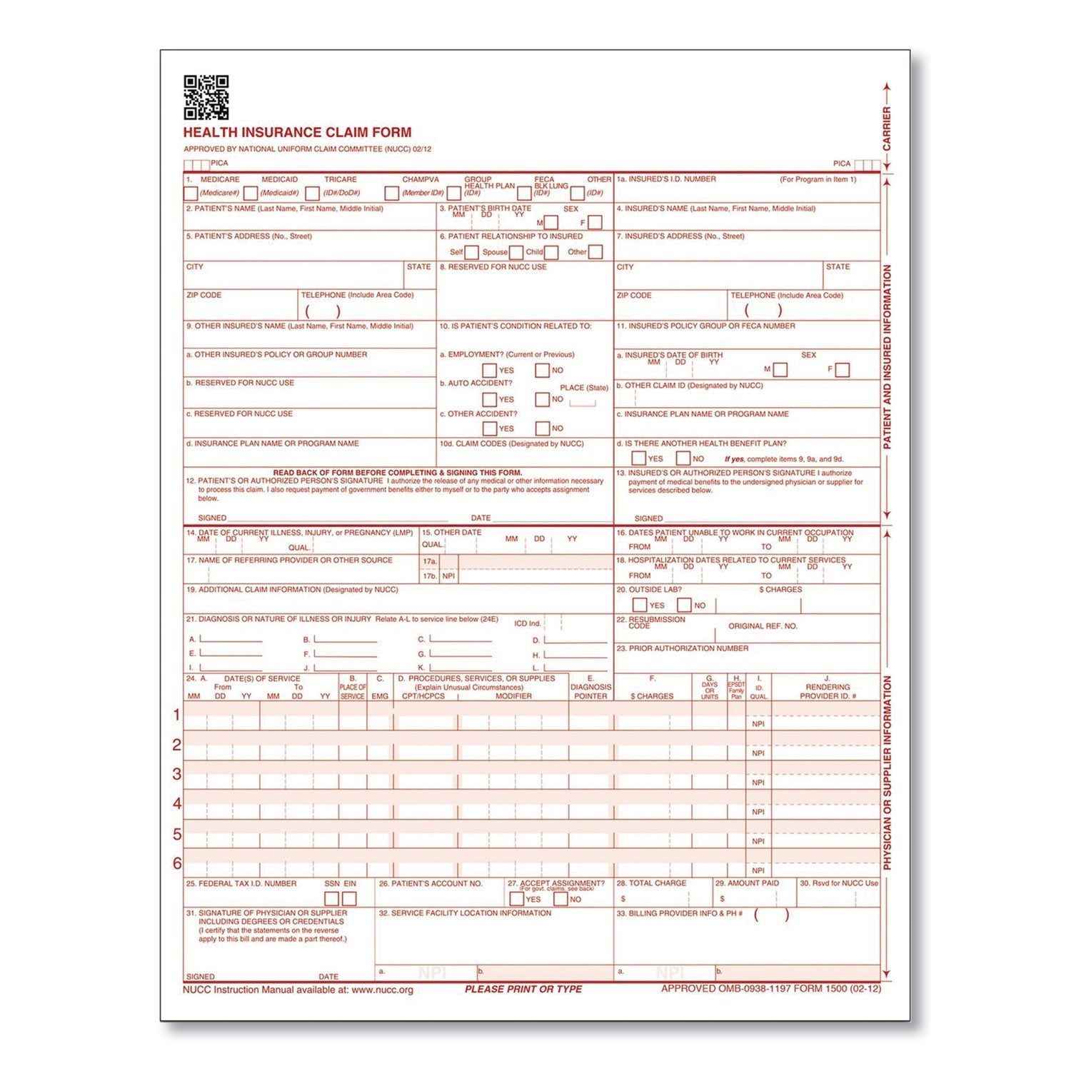 Adams® CMS Health Insurance Claim Forms - 2-Part Carbonless, 8.5