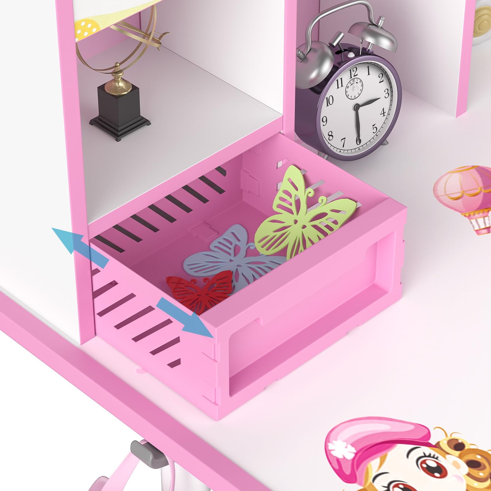 **Frogued Adjustable Kids Study Desk and Chair Set - Ergonomic Height-Adjustable Children's Writing Table with Storage Drawer, Bookshelf & Astronaut Design (Upgraded Pink) - Perfect for Homework, Drawing & Online Learning**
