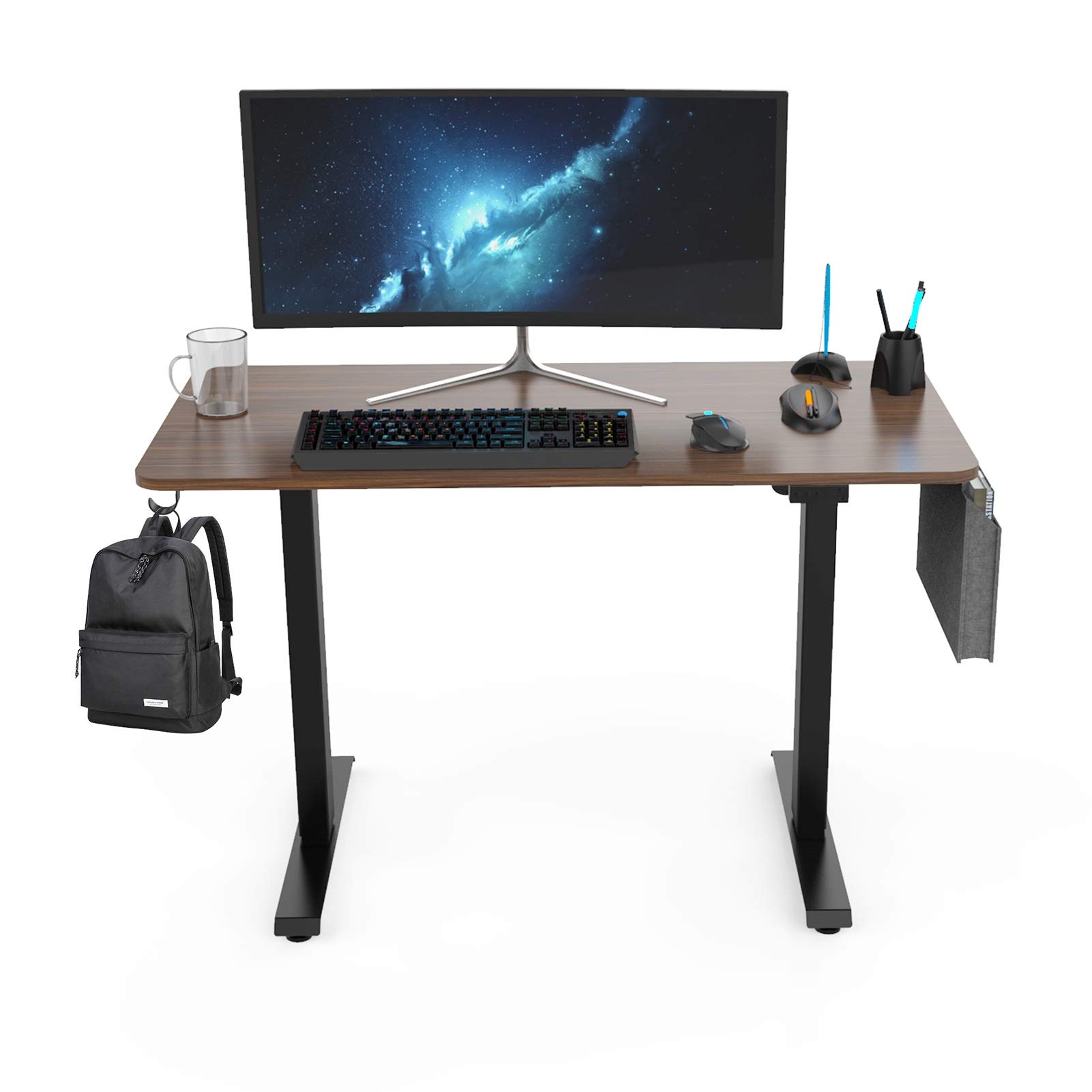 Adjustable Electric Standing Desk with Shelves & Storage - 48x24 Inch Laptop Table, Headset Hook & Storage Bag - Perfect for Home Office, Study & Workspace