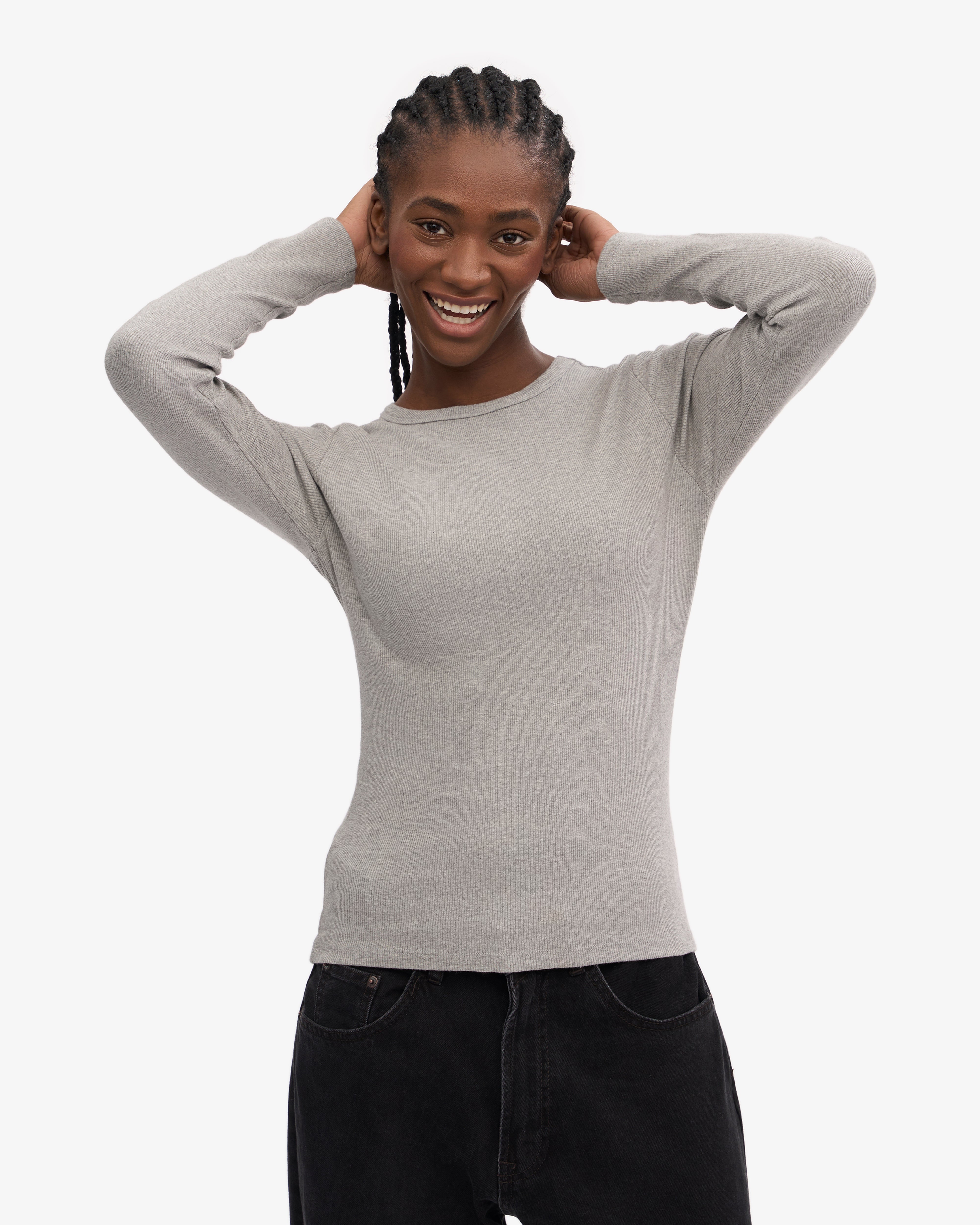 Organic Long Sleeve T-Shirt for Women - Soft Heather Grey Cotton Top - Perfect for Casual Wear, Layering & Everyday Comfort