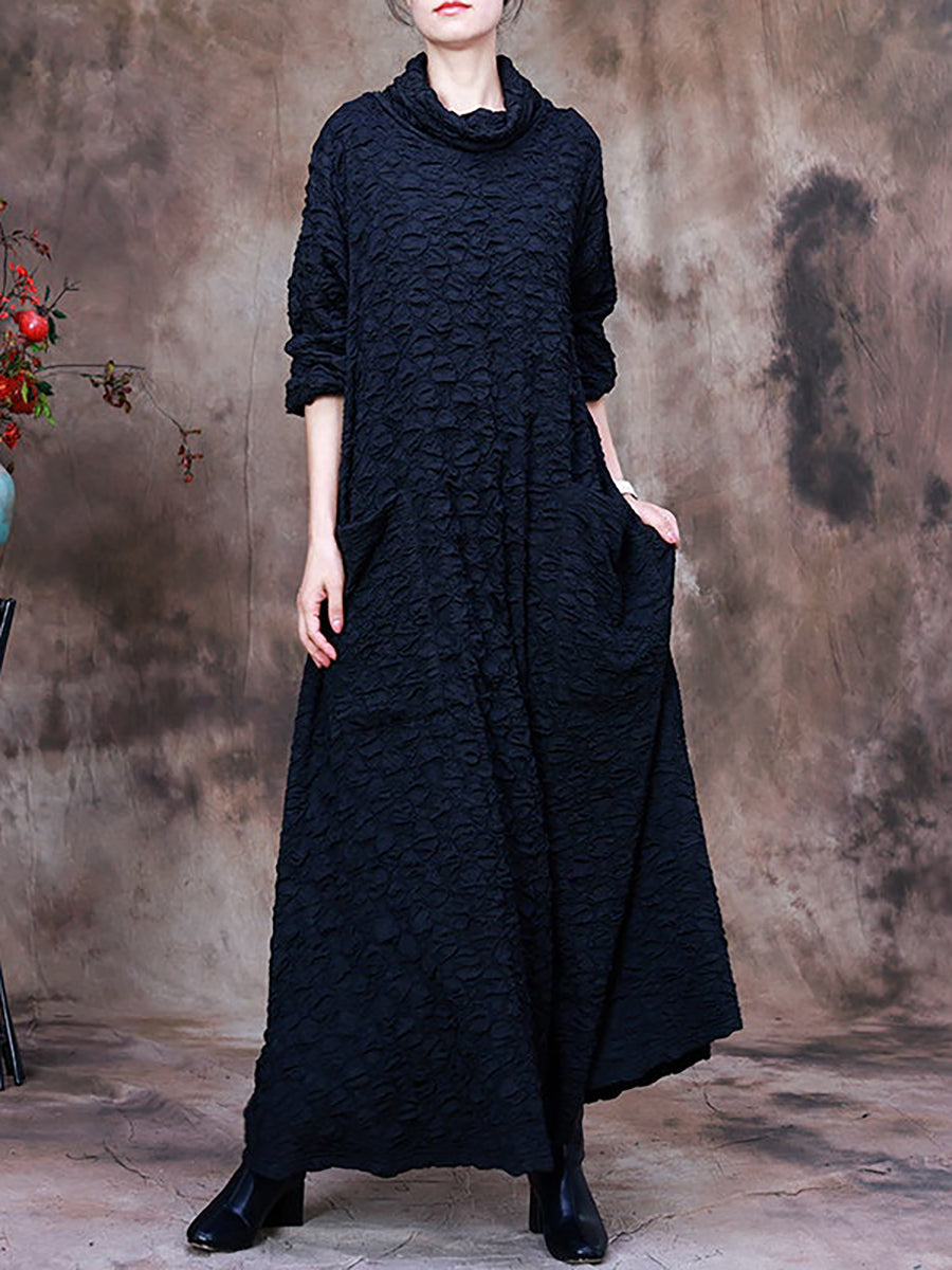 Elegant Pocket Pleated Long Sleeve Women's Maxi Dress for Casual Wear, Office & Special Occasions | Flowy Comfortable Dress for Women