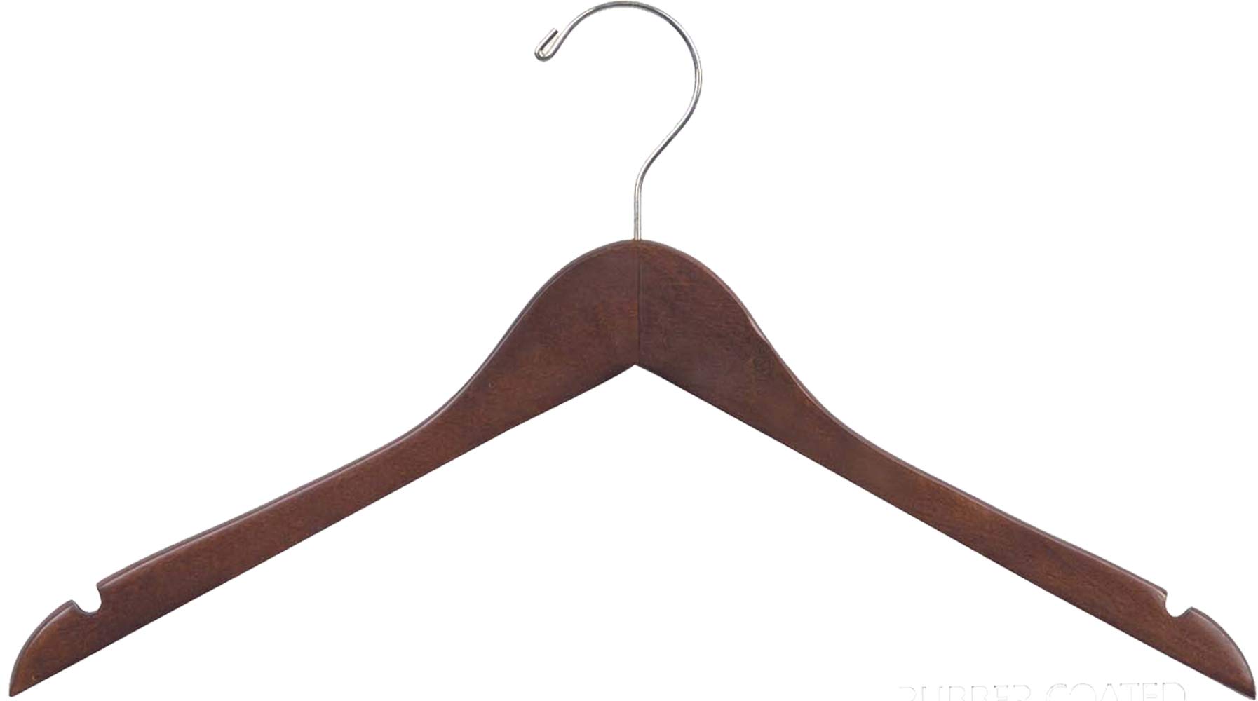 Premium Rubberized Wooden Clothes Hangers with Walnut Finish - Space Saving Flat Design, Chrome Swivel Hook & Notches (Set of 50) by The Great American Hanger Company - Perfect for Closet Organization, Retail Stores & Luxury Garment Display