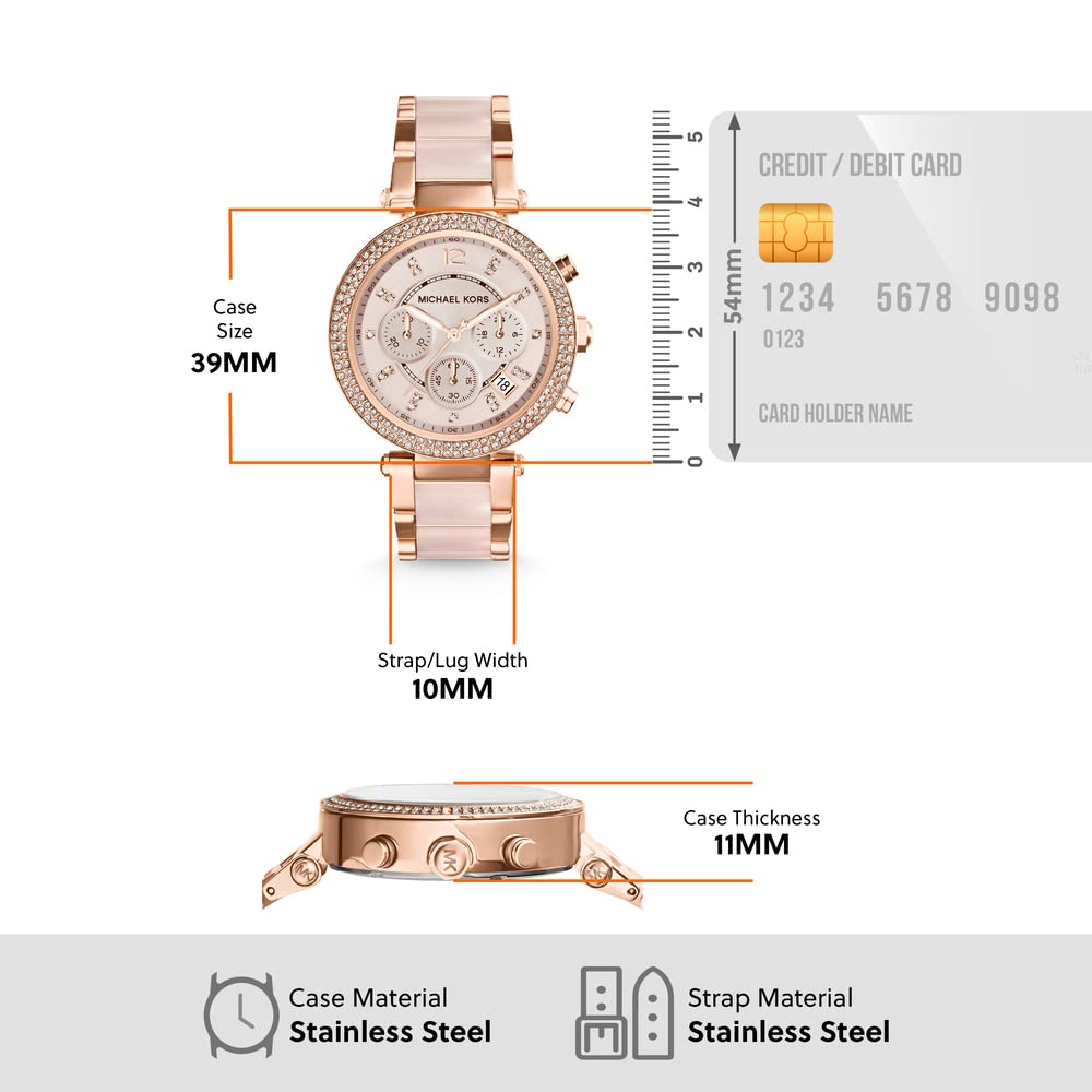 Michael Kors Parker Women's Watch - Stainless Steel & Pavé Crystal Watch with Interchangeable Bands (Steel/Leather/Silicone) | Elegant Dress Watch for Work, Parties & Everyday Wear