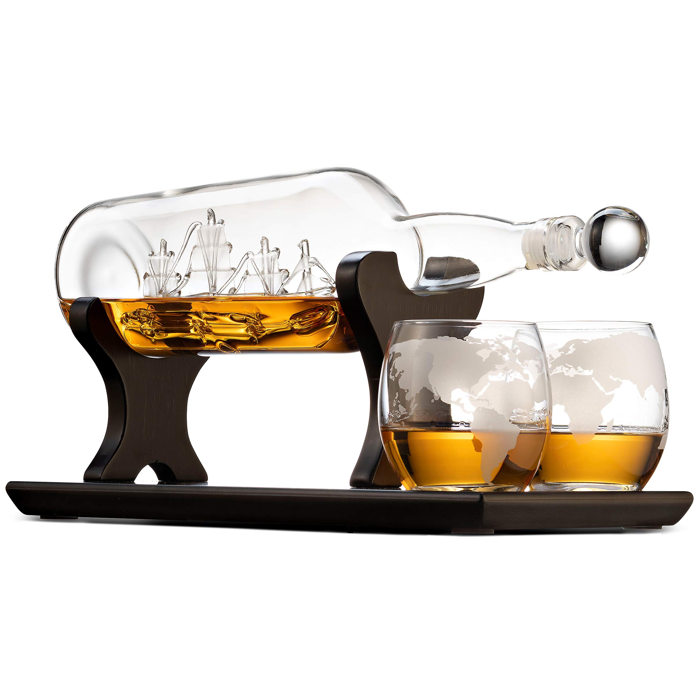 Godinger Whiskey Decanter Set with 2 Glasses - Elegant Ship in a Bottle Design for Scotch, Bourbon & Liquor - Perfect Bar Accessories & Unique Gift for Men (Home Bar, Dinner Parties, Anniversary Present)