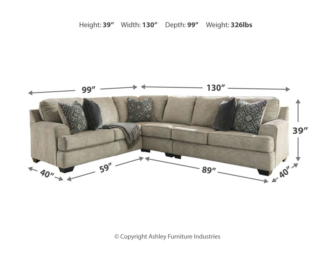 Bavarian Sectional Sofa Set - Modern L-Shaped Couch for Living Room, Family Room & Home Theater - Comfortable Fabric Upholstery with Reversible Chaise
