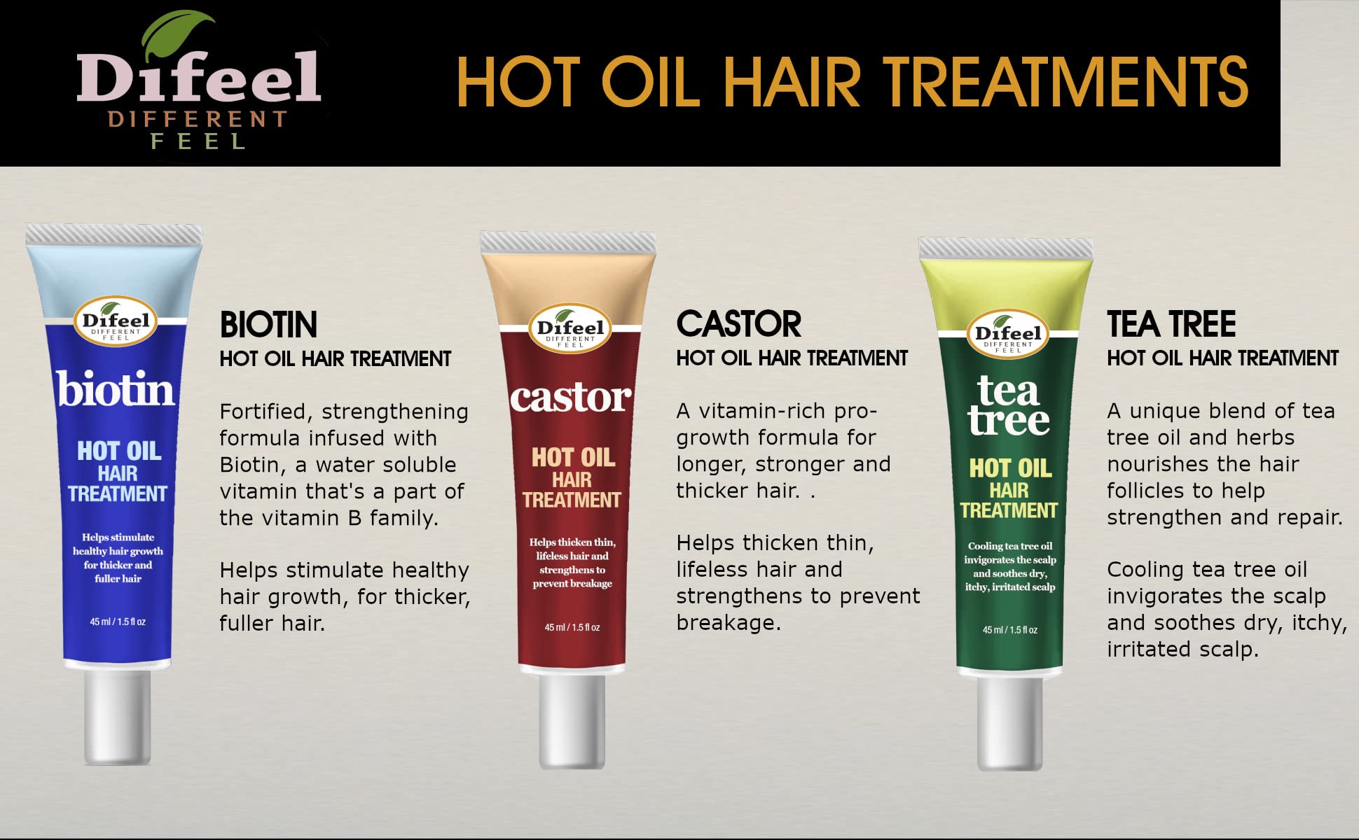 Difeel Hot Oil Hair Treatment with Castor Oil 1.5 oz - Deep Conditioning for Dry, Damaged Hair - Perfect for At-Home Spa Days & Salon-Quality Results
