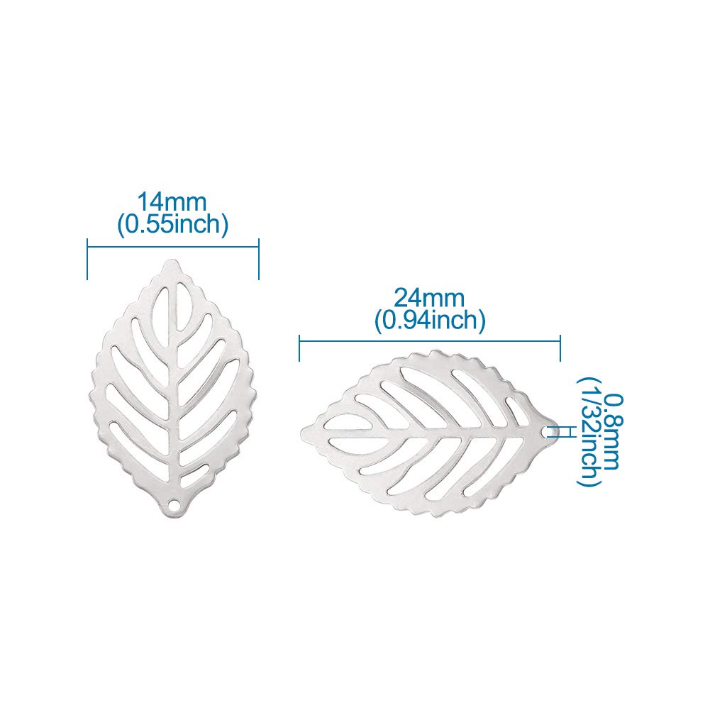 FASHEWELRY 200Pcs 304 Stainless Steel Leaf Pendants - DIY Jewelry Making Supplies for Necklace & Bracelet - Rustproof Metal Filigree Charms (Perfect for Crafting, Gifts & Boho Style Accessories)