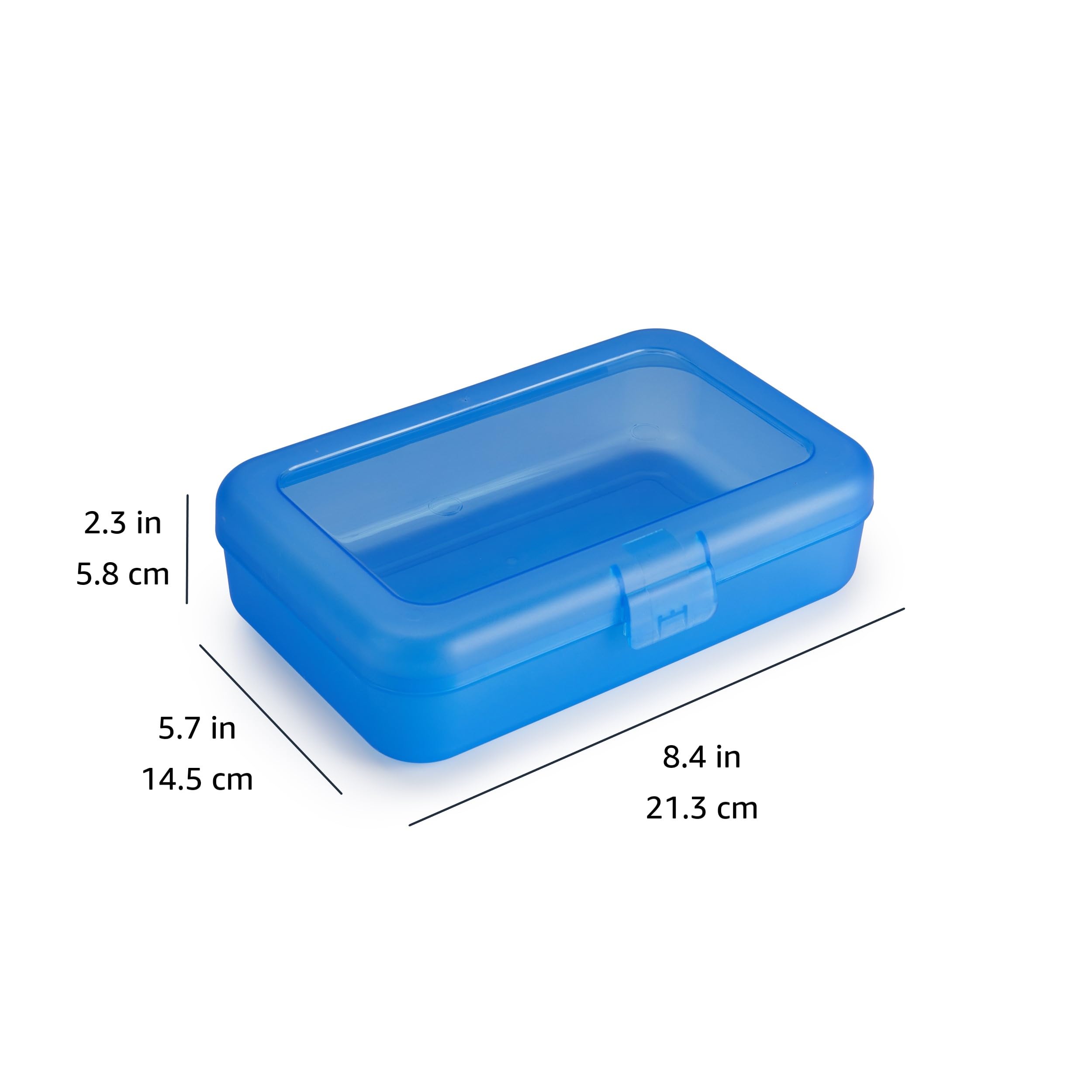 Amazon Basics Pencil Box - 1-Pack Blue Solid Plastic Storage Case for School, Office & Art Supplies | Perfect for Students, Teachers & Artists