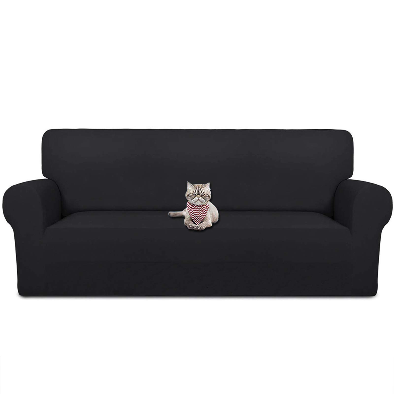 WOMACO Stretch Loveseat Sofa Slipcover - 2 Seater Couch Cover for Love Seat (Black) | Perfect for Living Room, Apartment & Home Decor Protection