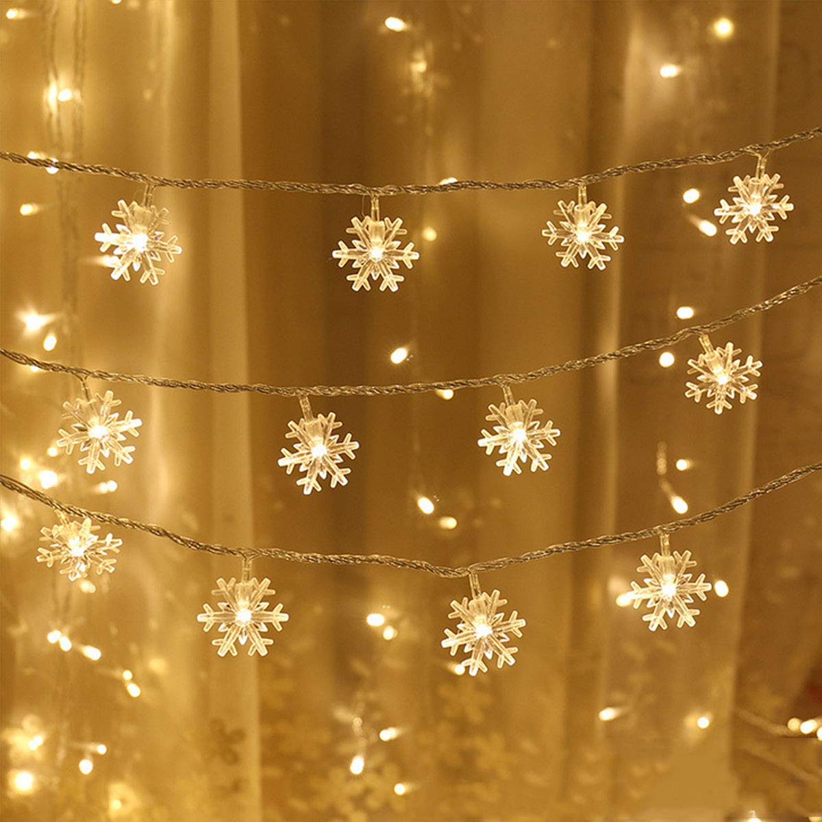 WesGen 20ft Snowflake String Lights - 40 LED Battery Operated Waterproof Fairy Lights for Christmas, Garden, Patio, Bedroom & Party Decor (Warm White) | Indoor & Outdoor Holiday Decoration