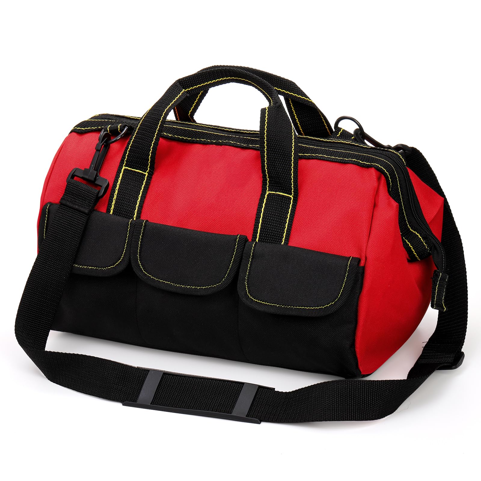 Hiceeden 16 Inch Wide Mouth Tool Bag - Collapsible Waterproof Electrician Tool Organizer with Adjustable Strap & 5 Pockets | Portable Handbag for Electricians, Plumbers & DIY Home Repairs | Perfect for Construction Sites, Workshops & Home Improvement Projects