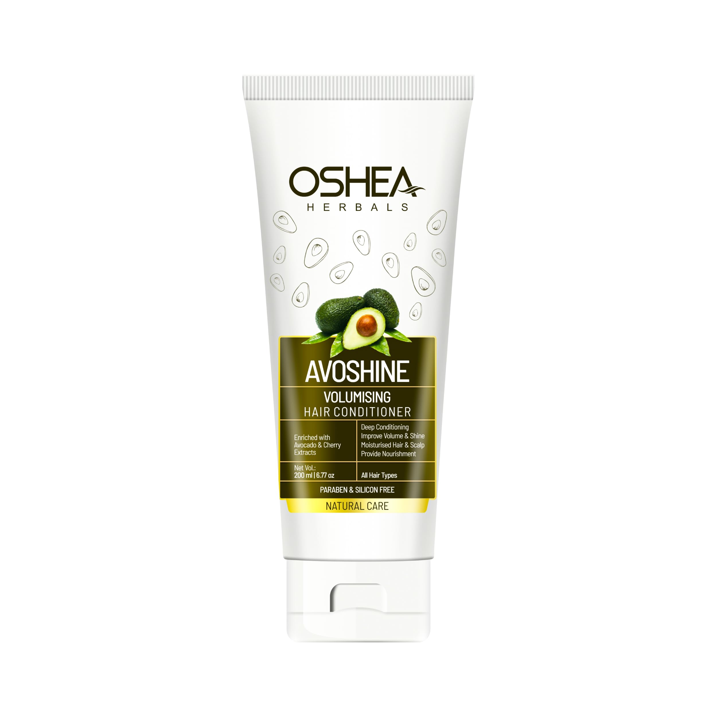 Oshea Herbals Avoshine Volumizing Hair Conditioner for Men & Women - Deep Conditioning Treatment with Avocado & Cherry Extract for Smooth, Shiny & Frizz-Free Hair | Paraben & Silicone Free | 200ml | Perfect for Daily Hair Care & Salon-Like Results at Home